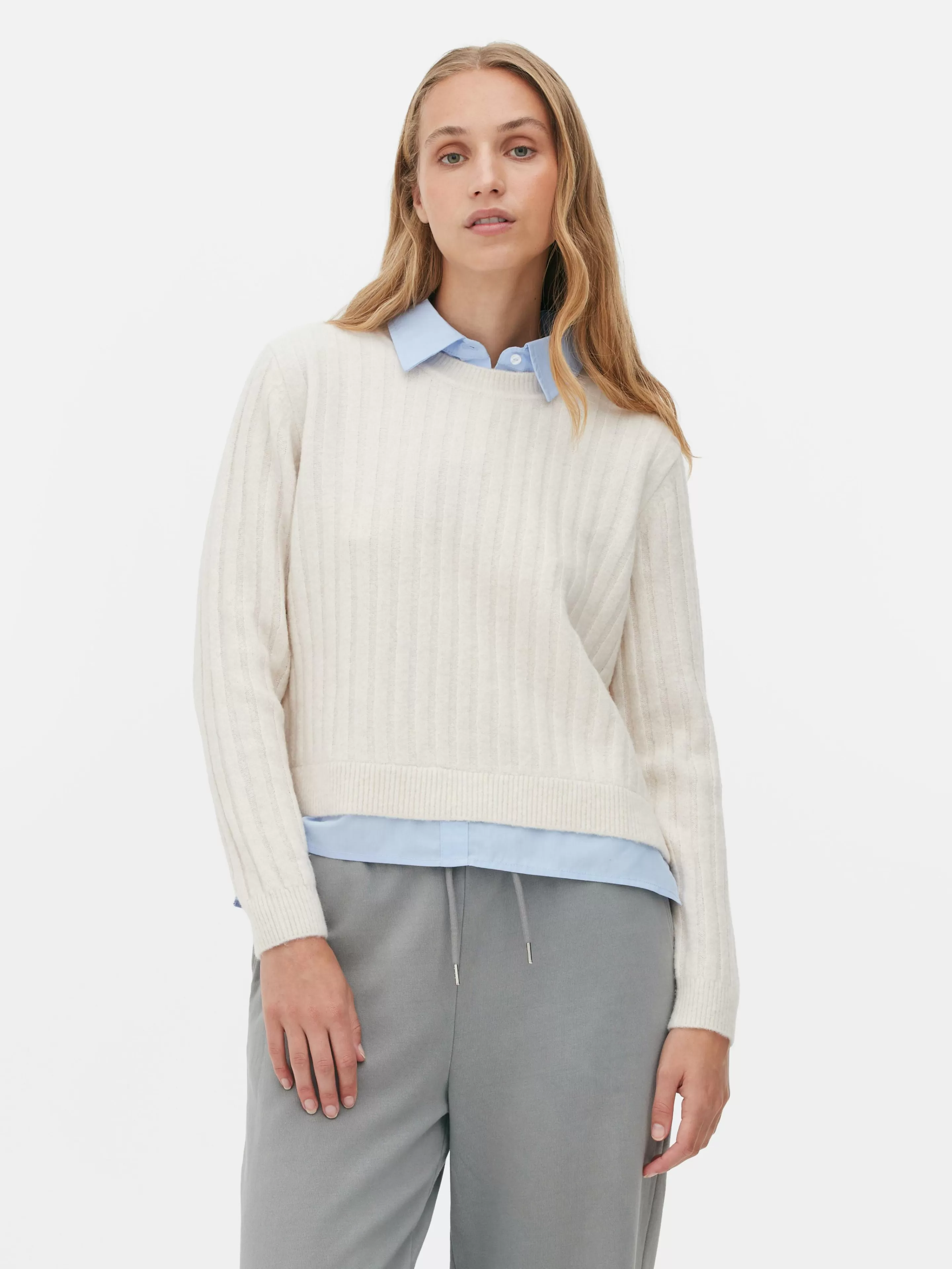 Primark Pullover Und Cardigans | 2-in-1-Hemdpullover Elfenbeinfarben