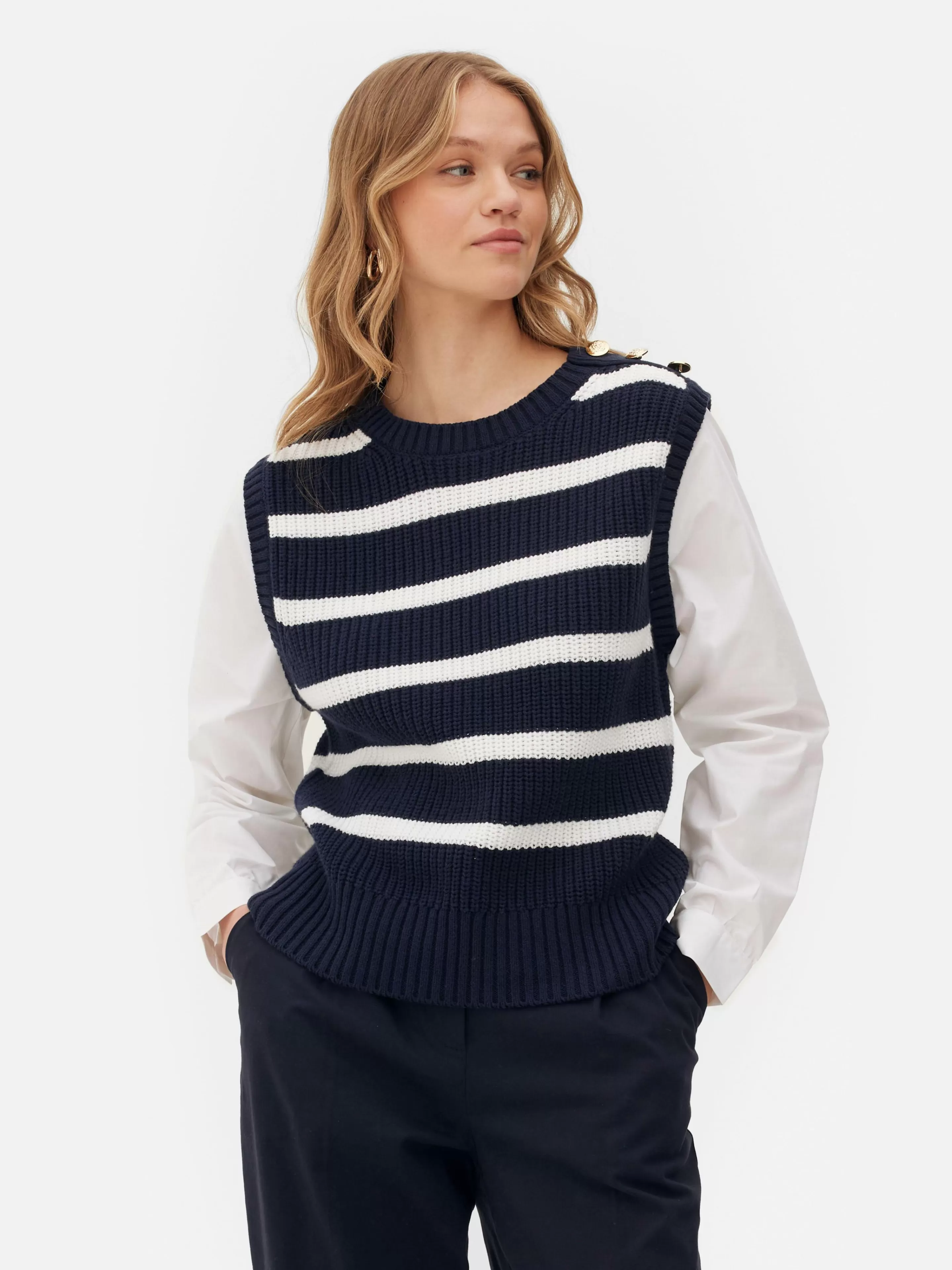 Primark Pullover Und Cardigans | 2-in-1-Set Aus Strickpullunder Und Hemd Marineblau