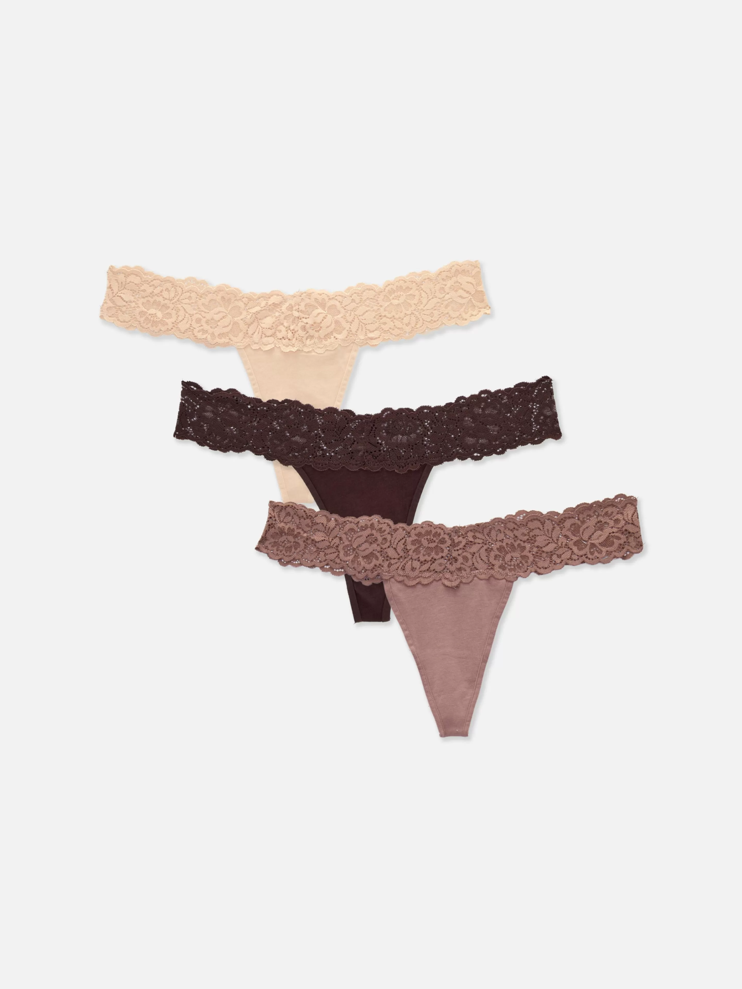 Primark Slips | Bandeau-Tangas Aus Spitze, 3er-Pack Mokkafarben