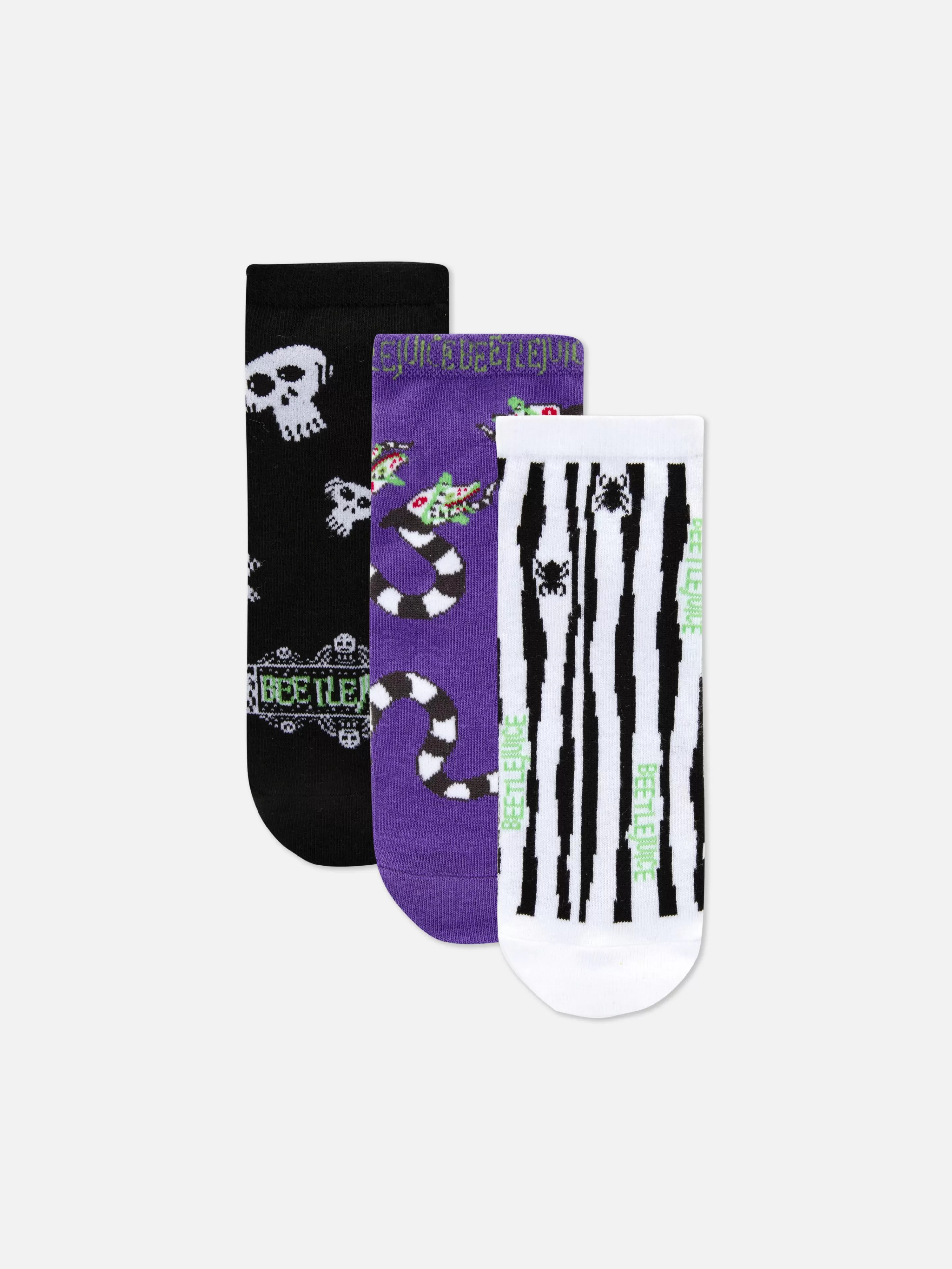 Primark Beetlejuice | Halloween Alle | „Beetlejuice“ Sneakersocken, 3er-Pack Violett