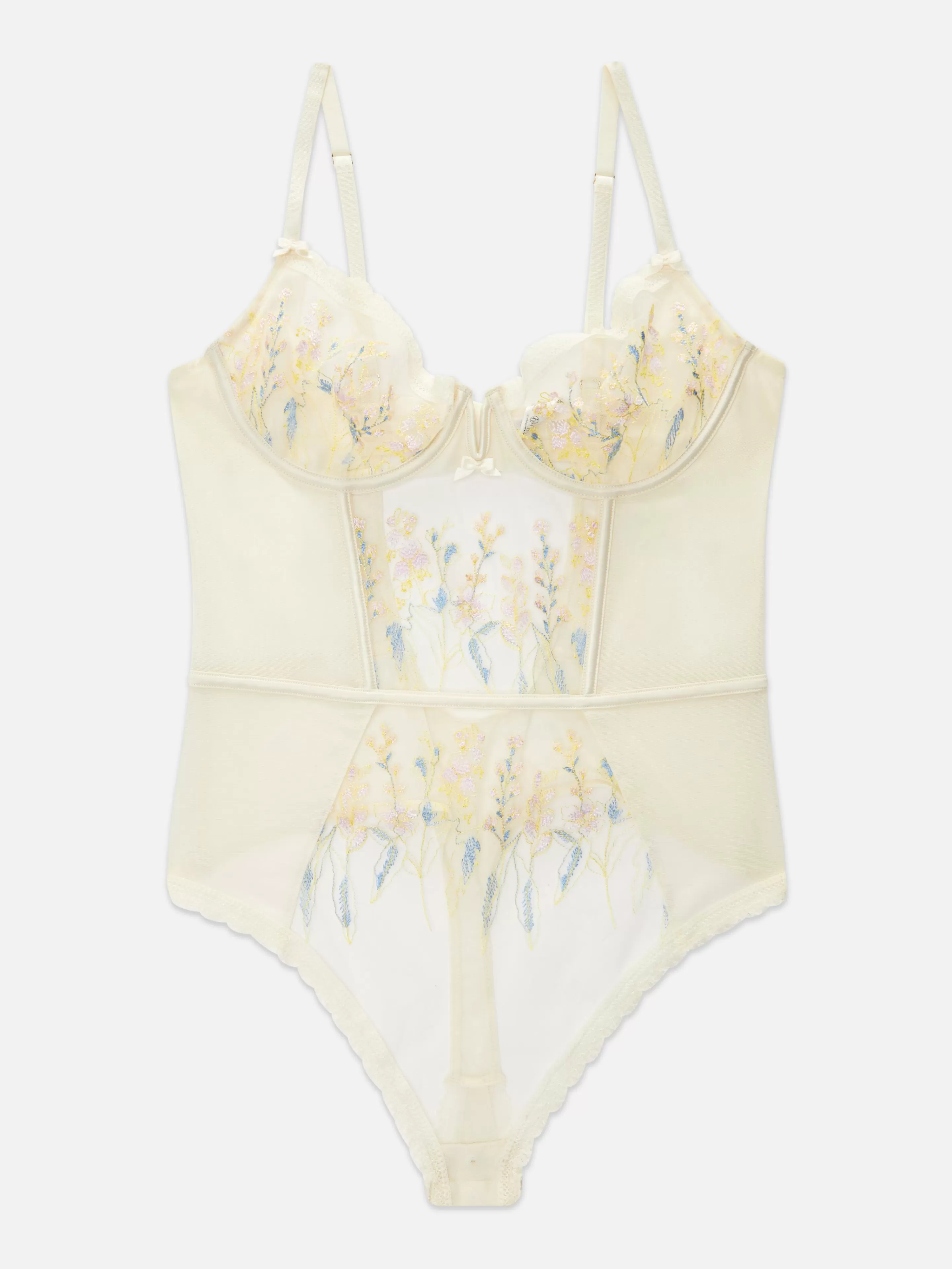 Primark Dessous-Sets | Bodysuit Aus Netzstoff Mit Blumenstickerei Elfenbeinfarben