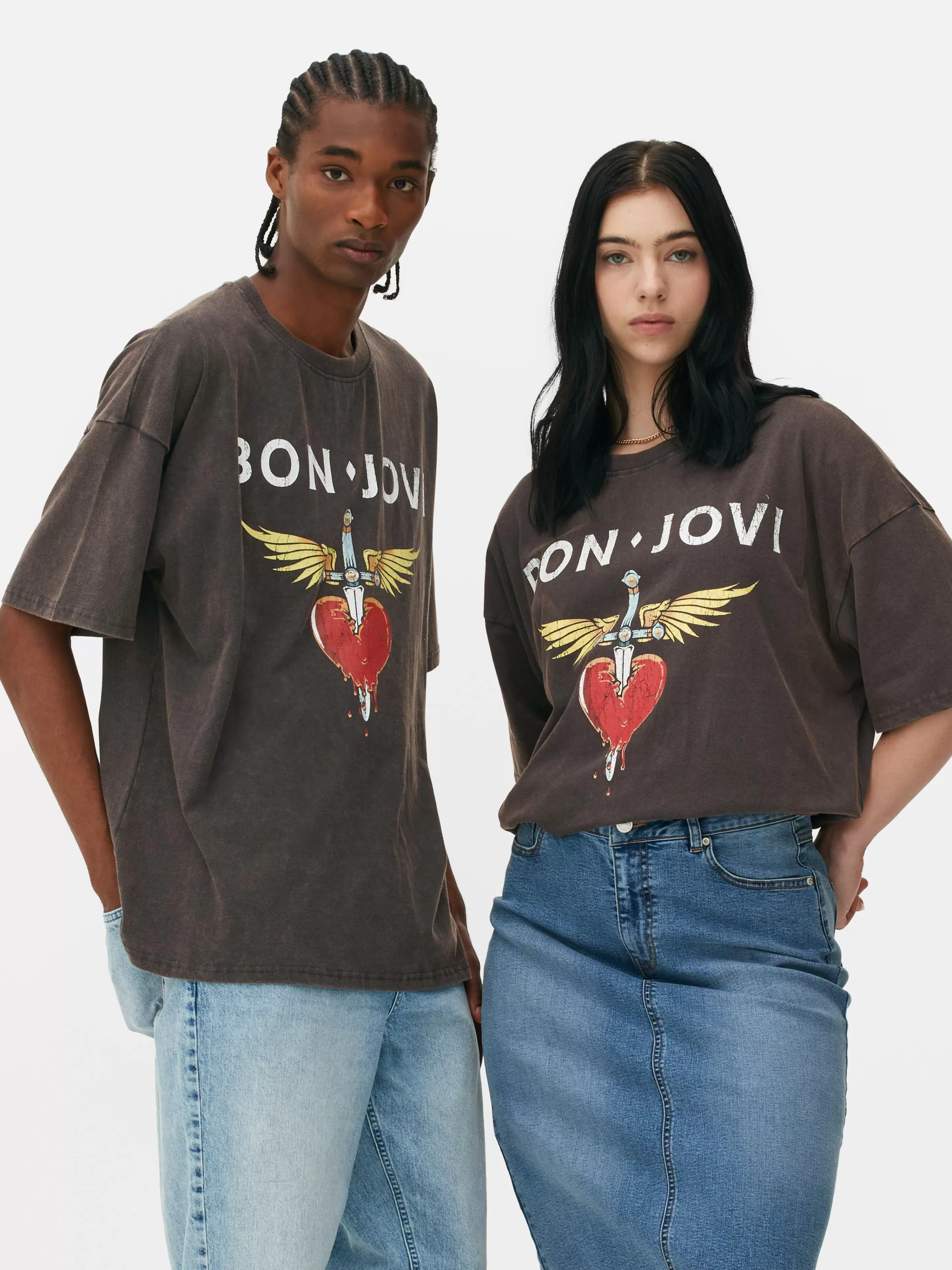 Primark Grafik-T-Shirts Und -Sweatshirts | Tops Und T-Shirts | „Bon Jovi“ T-Shirt Im Oversized-Look Anthrazitfarben