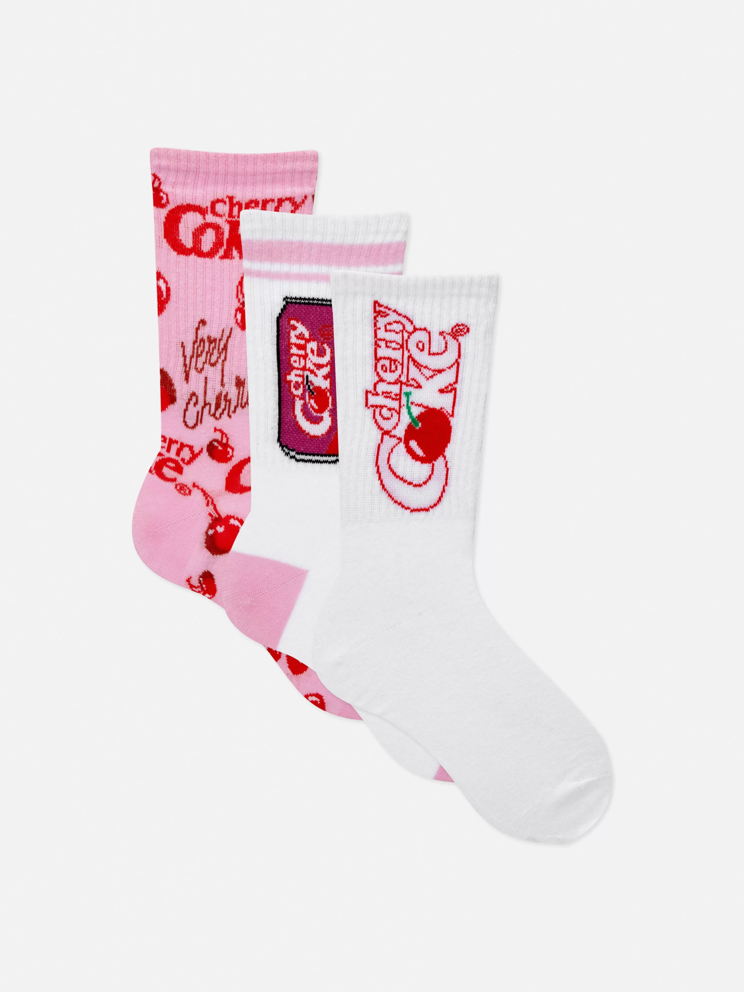 Primark Socken | „Coca-Cola Cherry“ Crew-Socken, 3er-Pack Lilafarben