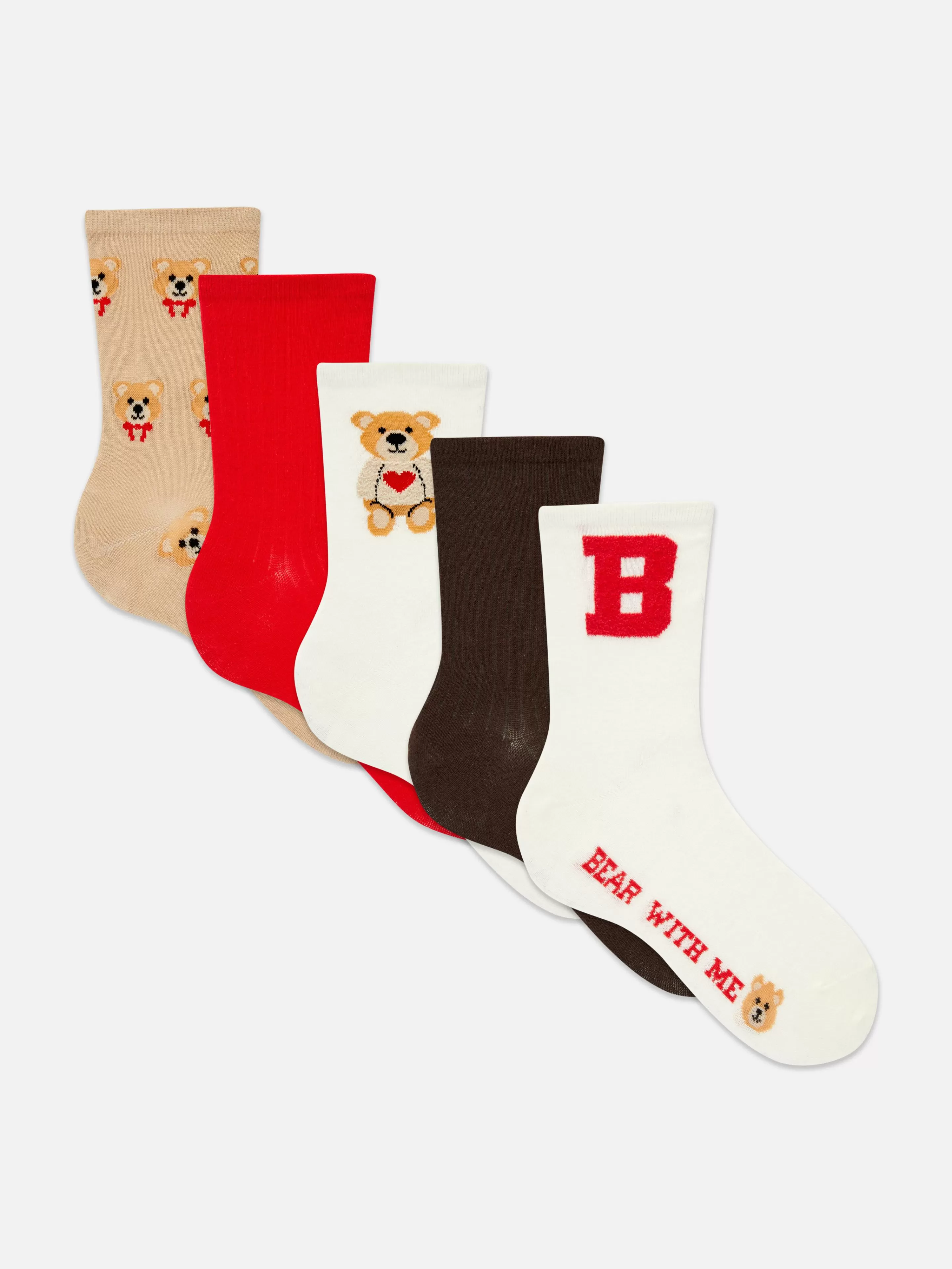 Primark Socken | Crew-Socken Mit Bären-Grafik, 5er-Pack Rot