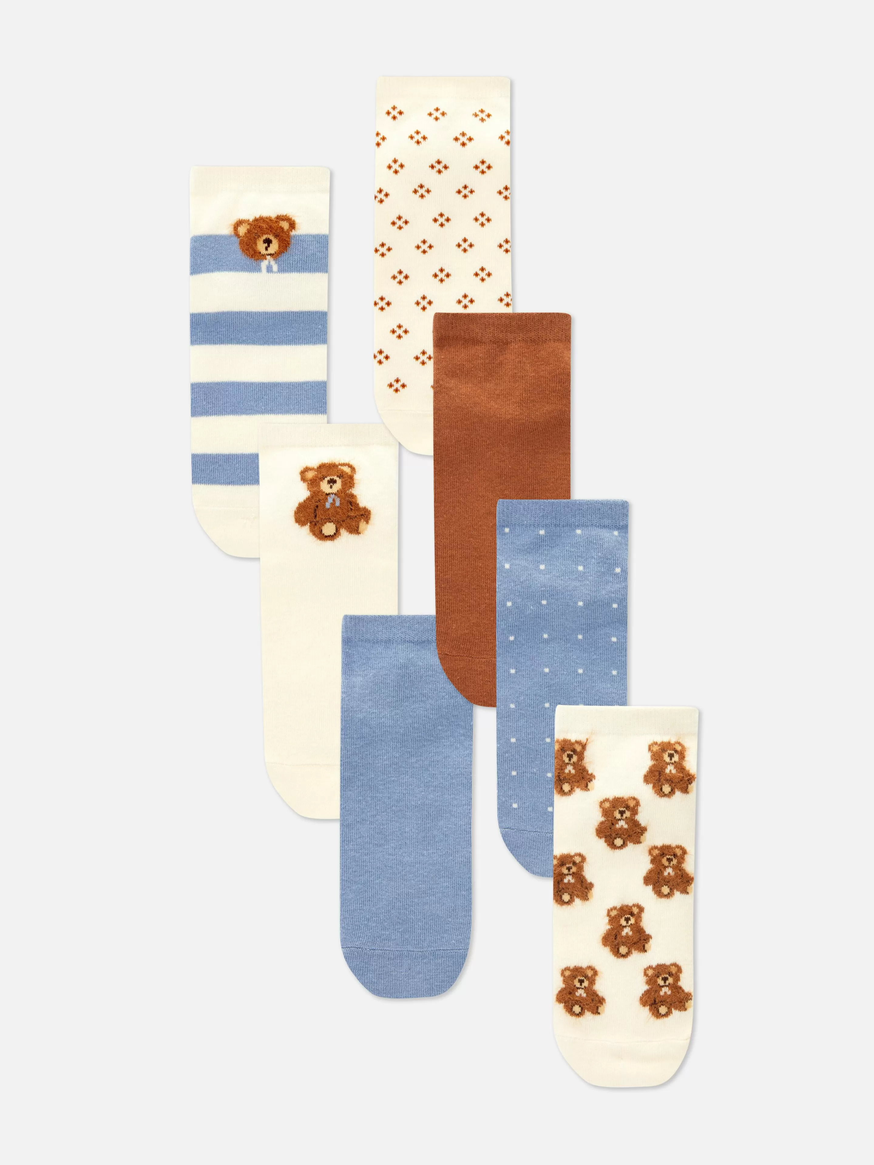 Primark Socken | Crew-Socken Mit Bärenmotiv, 7er-Pack Blau