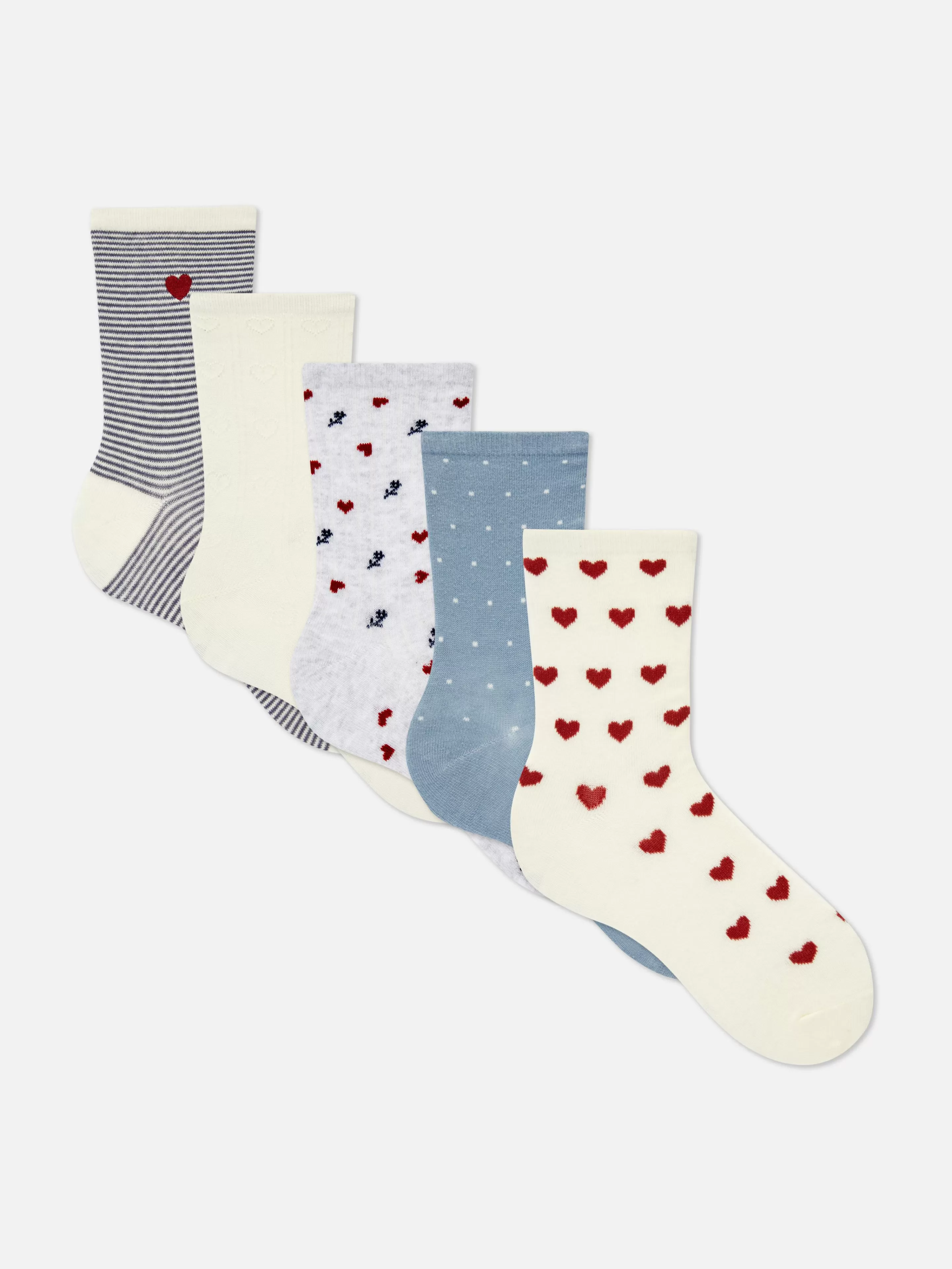 Primark Socken | Crew-Socken Mit Herzmuster, 5er-Pack Marineblau