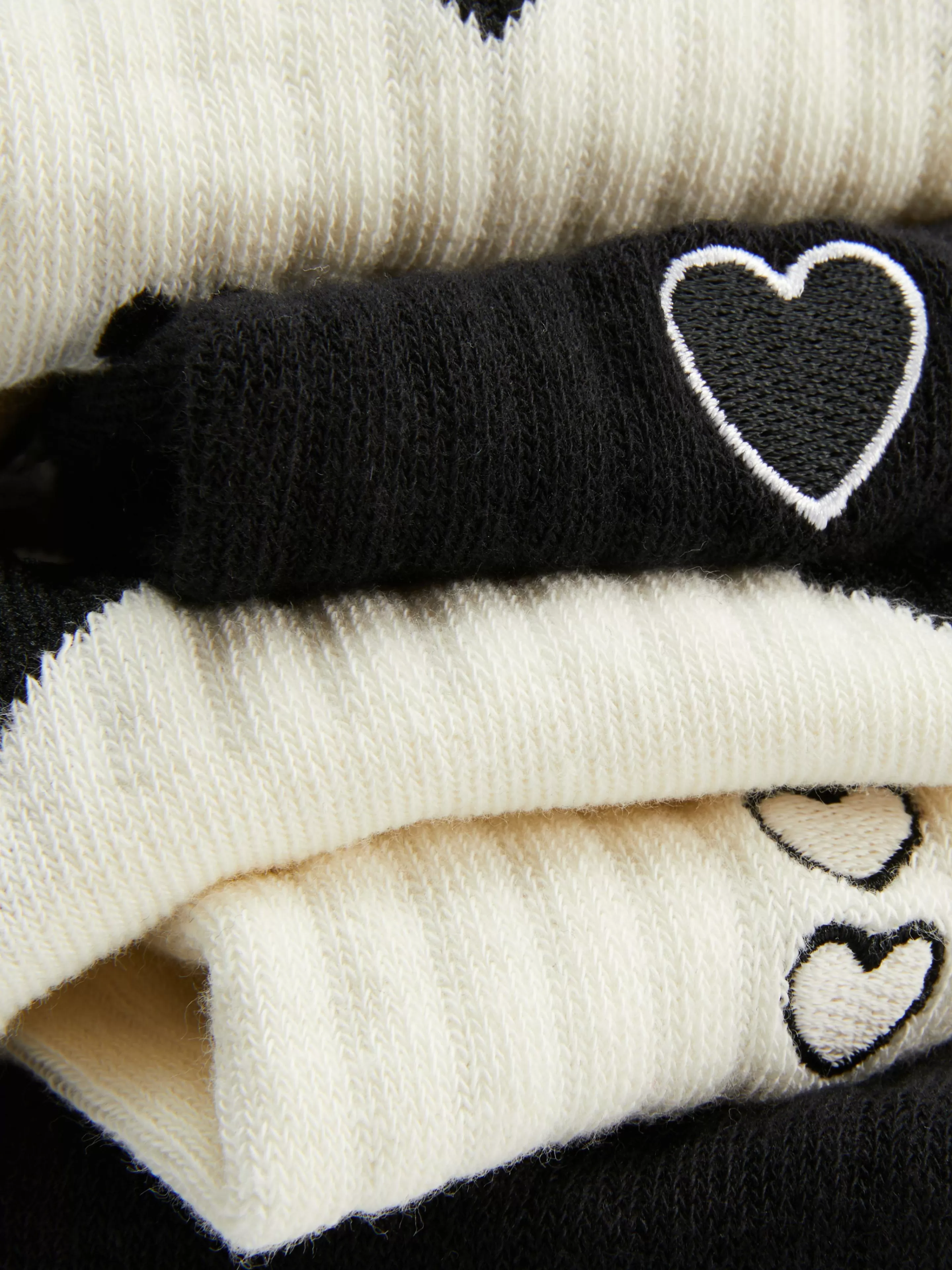 Primark Socken | Crew-Socken Mit Herzmuster, 5er-Pack Schwarz/Weiß