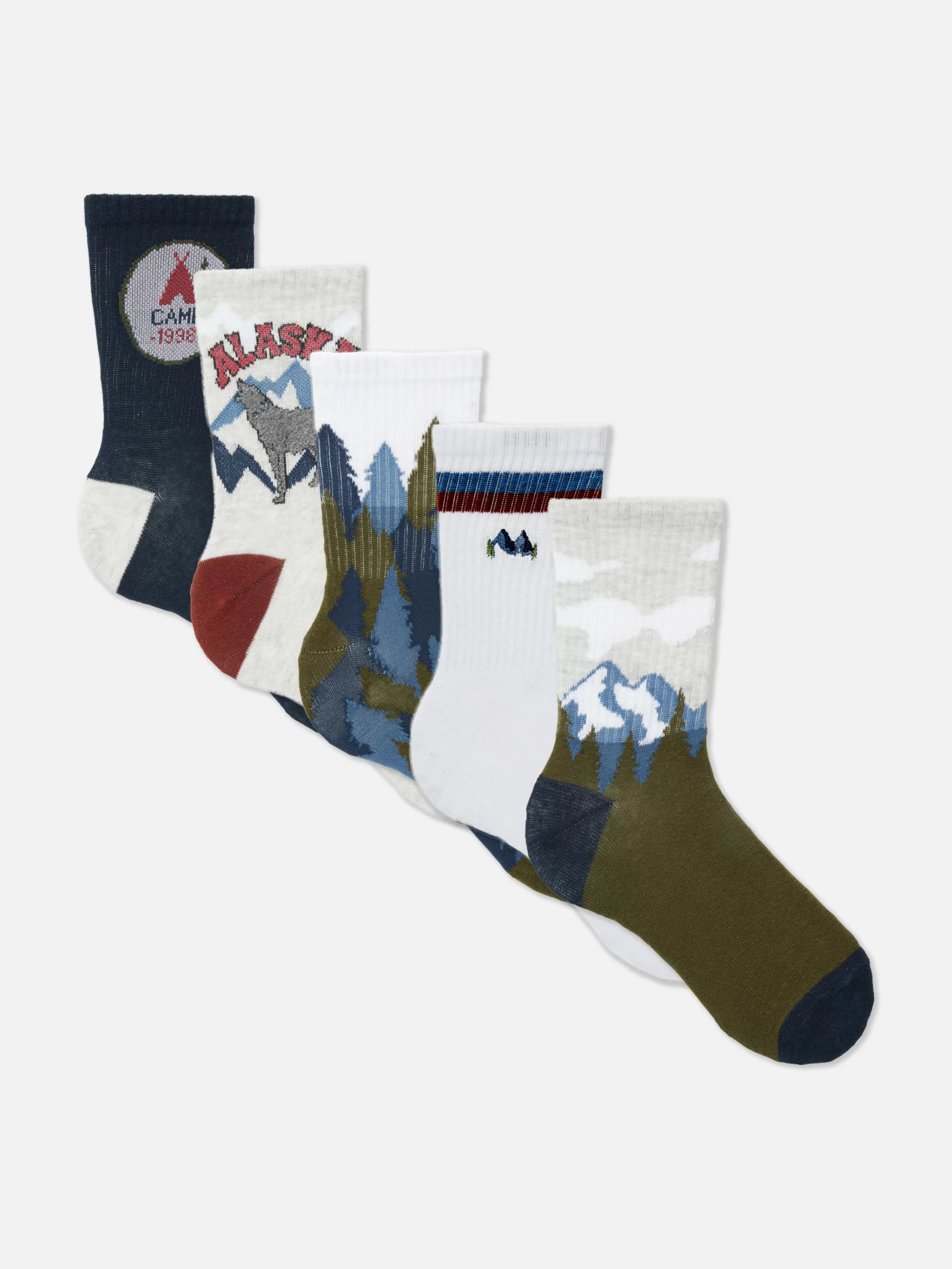 Primark Socken | Crewsocken Mit Landschafts-Grafik, 5er-Pack Multi