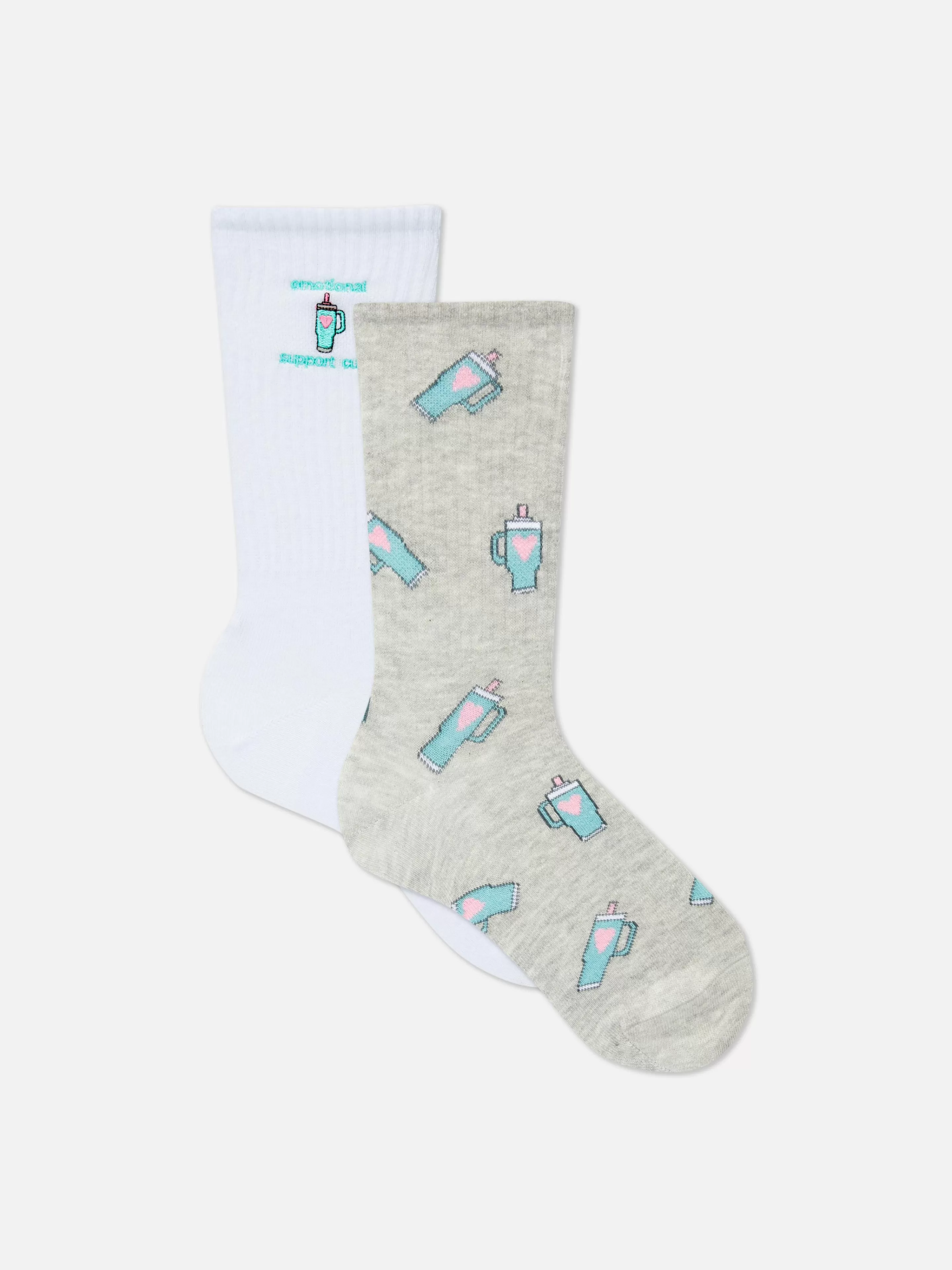 Primark Socken | Crew-Socken Mit Reisebecher-Grafik Weiß