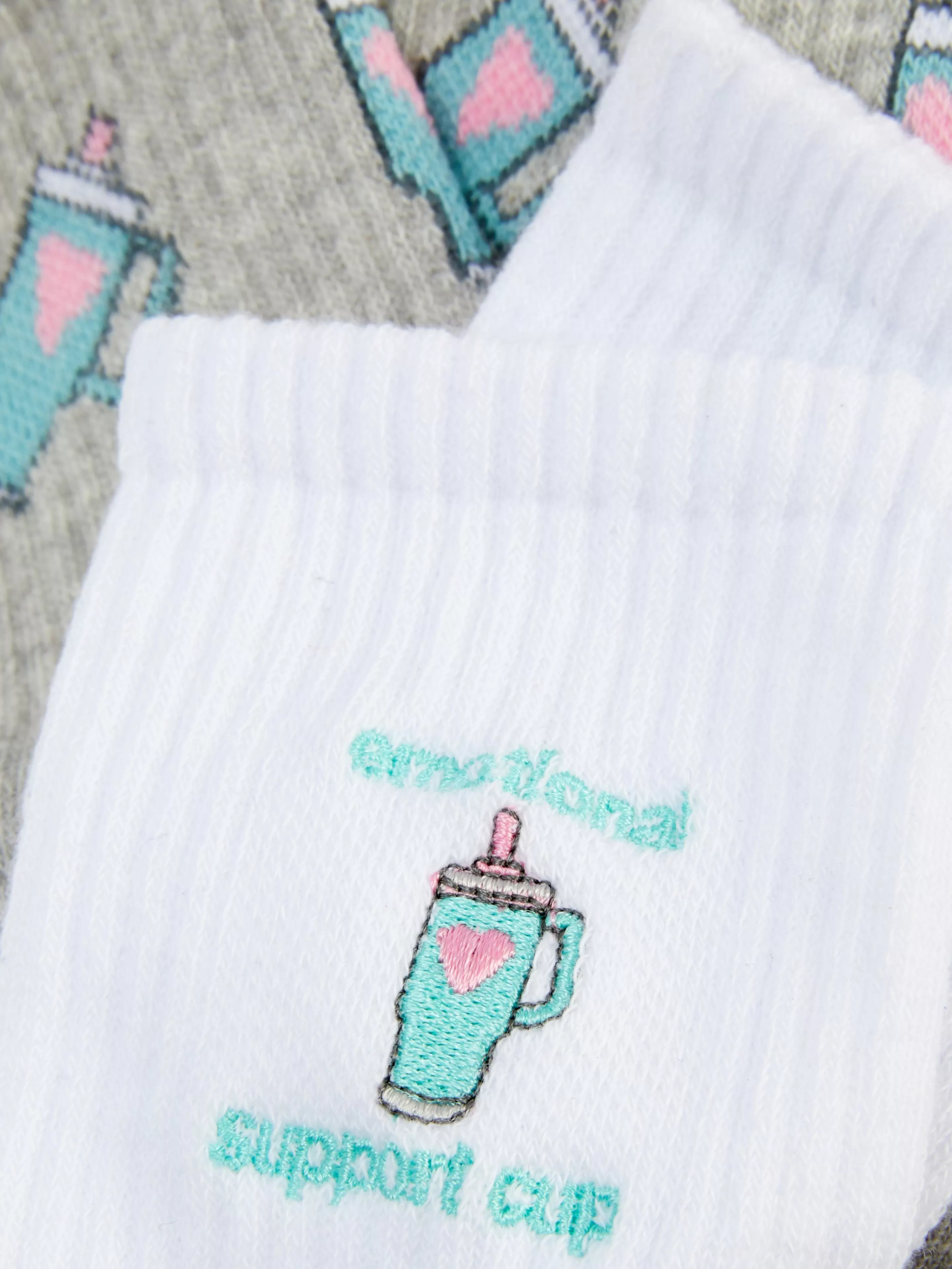 Primark Socken | Crew-Socken Mit Reisebecher-Grafik Weiß