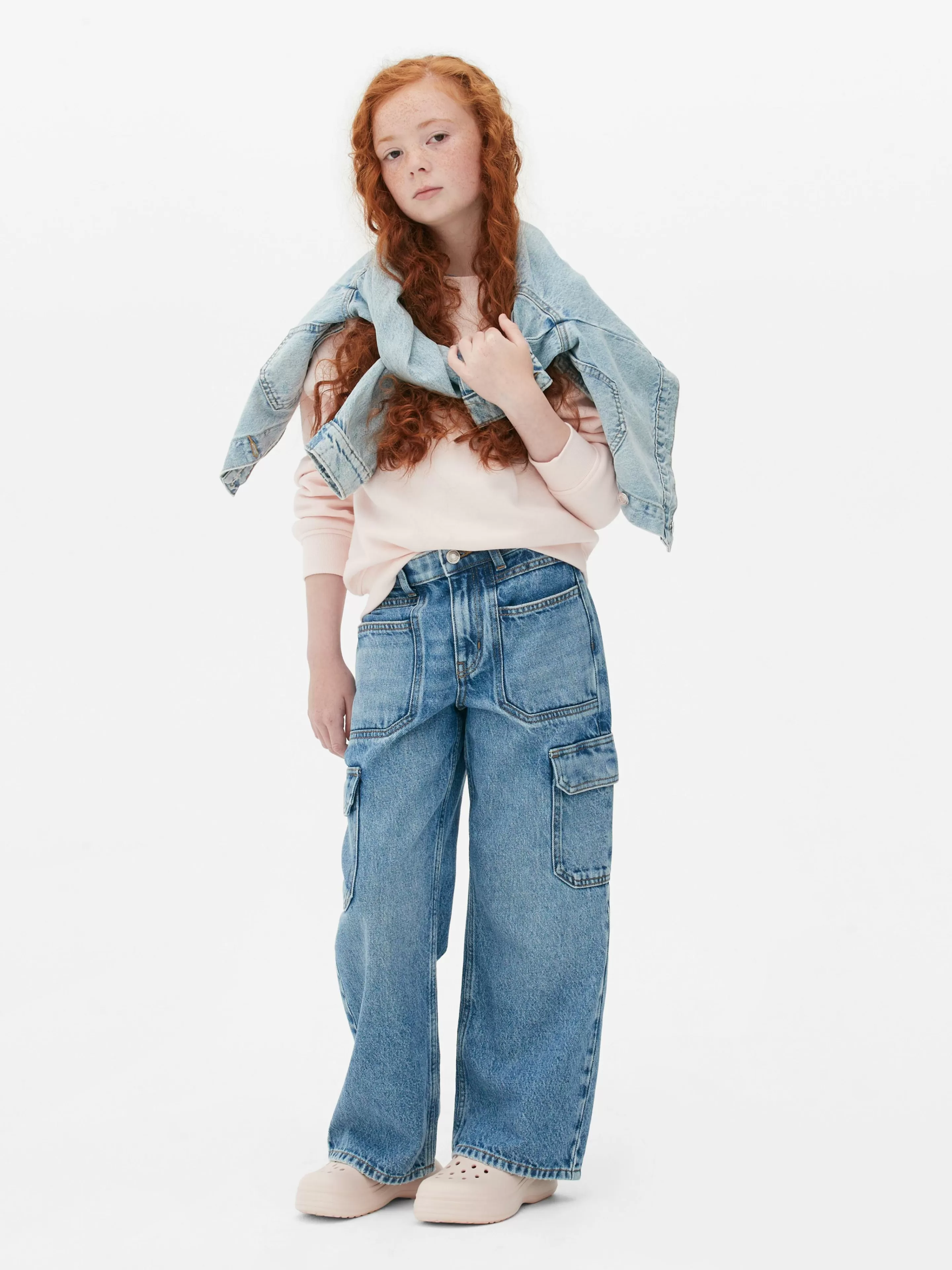 Primark Jeans | Denim-Jeans Im Cargostil Mit Weitem Bein Mittelblau