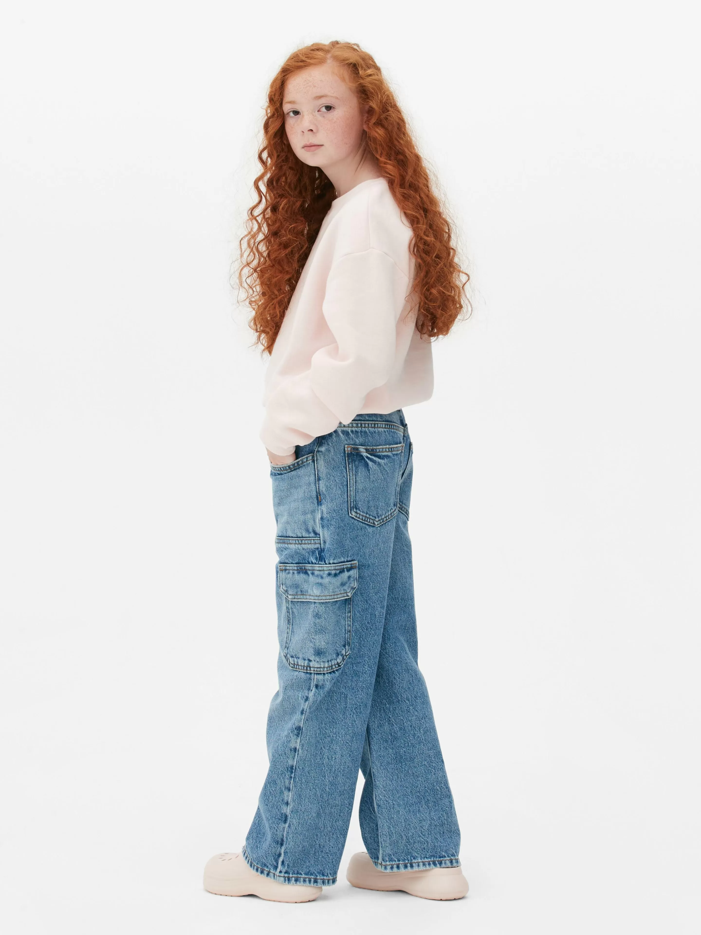 Primark Jeans | Denim-Jeans Im Cargostil Mit Weitem Bein Mittelblau