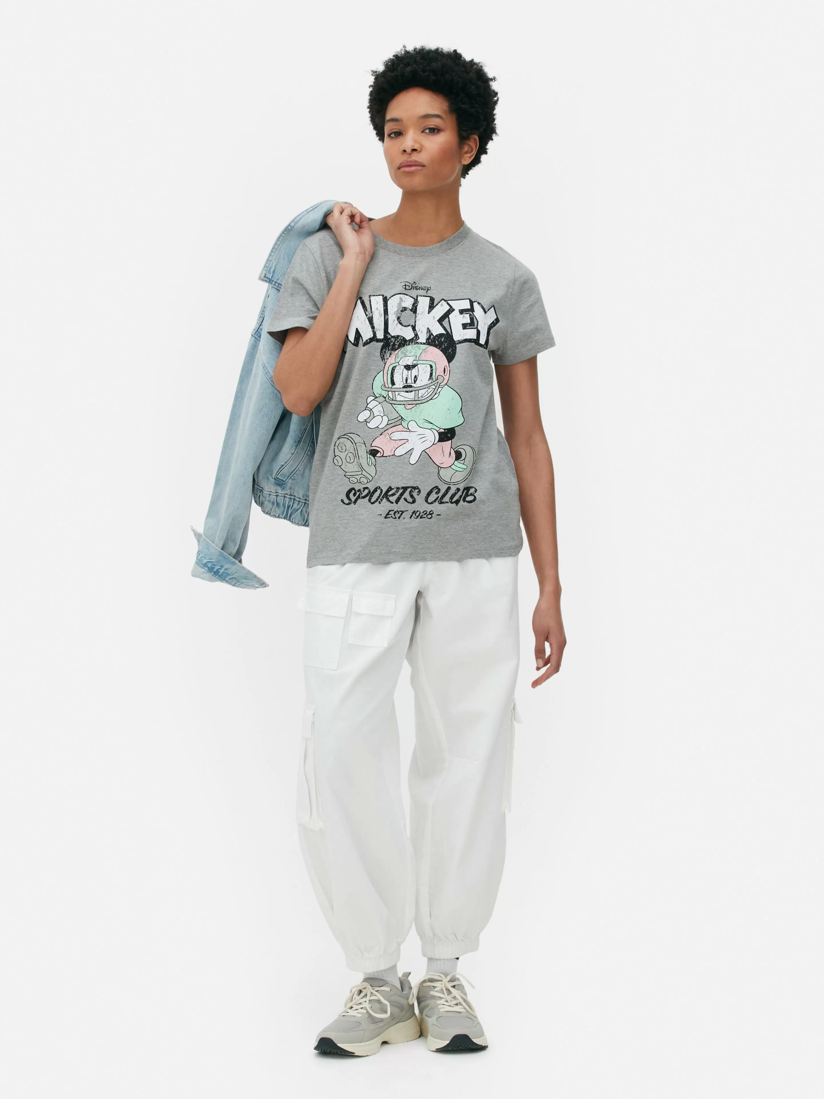 Primark Tops Und T-Shirts | „Disney Micky Maus Sports Club“ T-Shirt Grau meliert