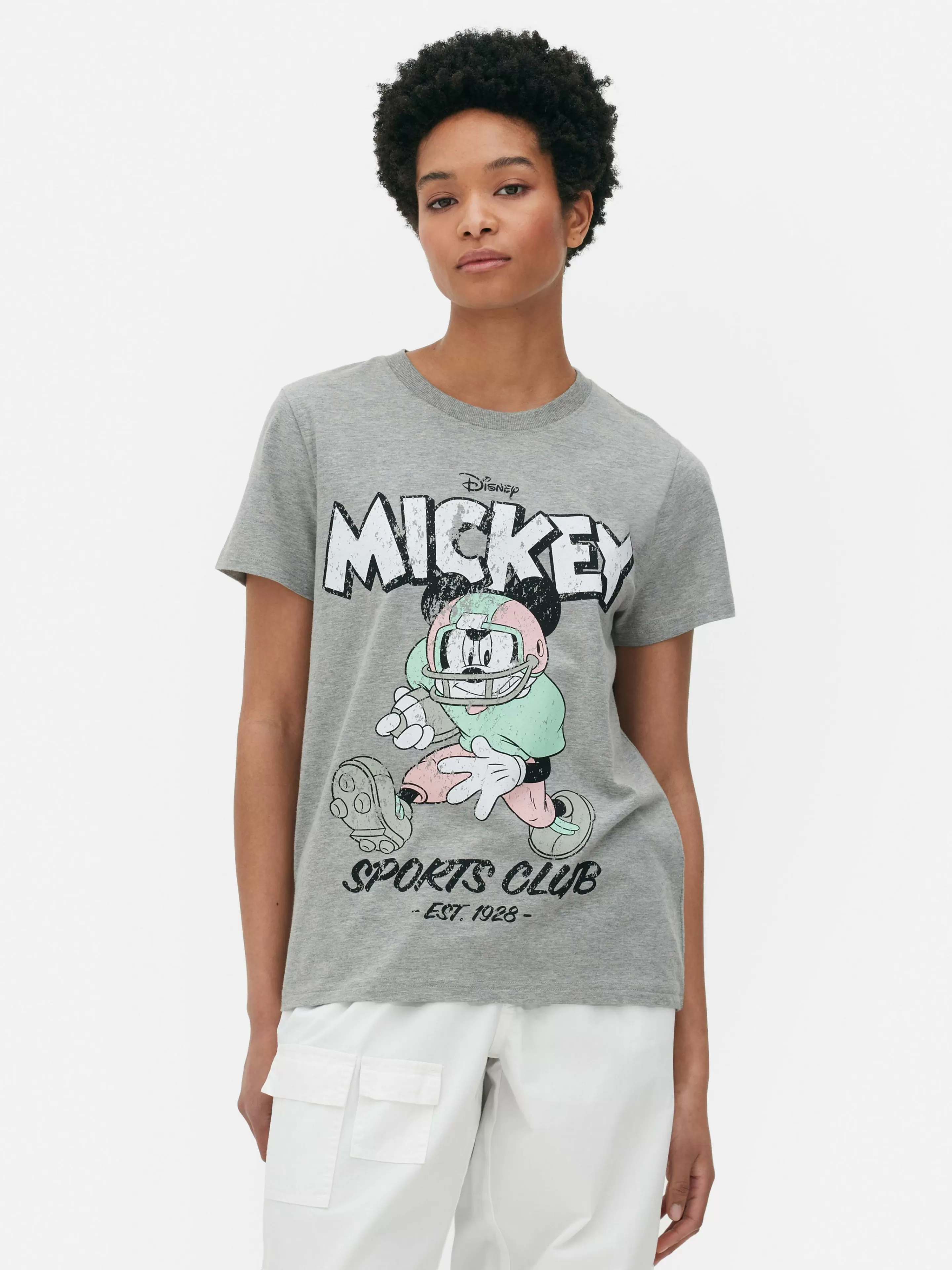 Primark Tops Und T-Shirts | „Disney Micky Maus Sports Club“ T-Shirt Grau meliert