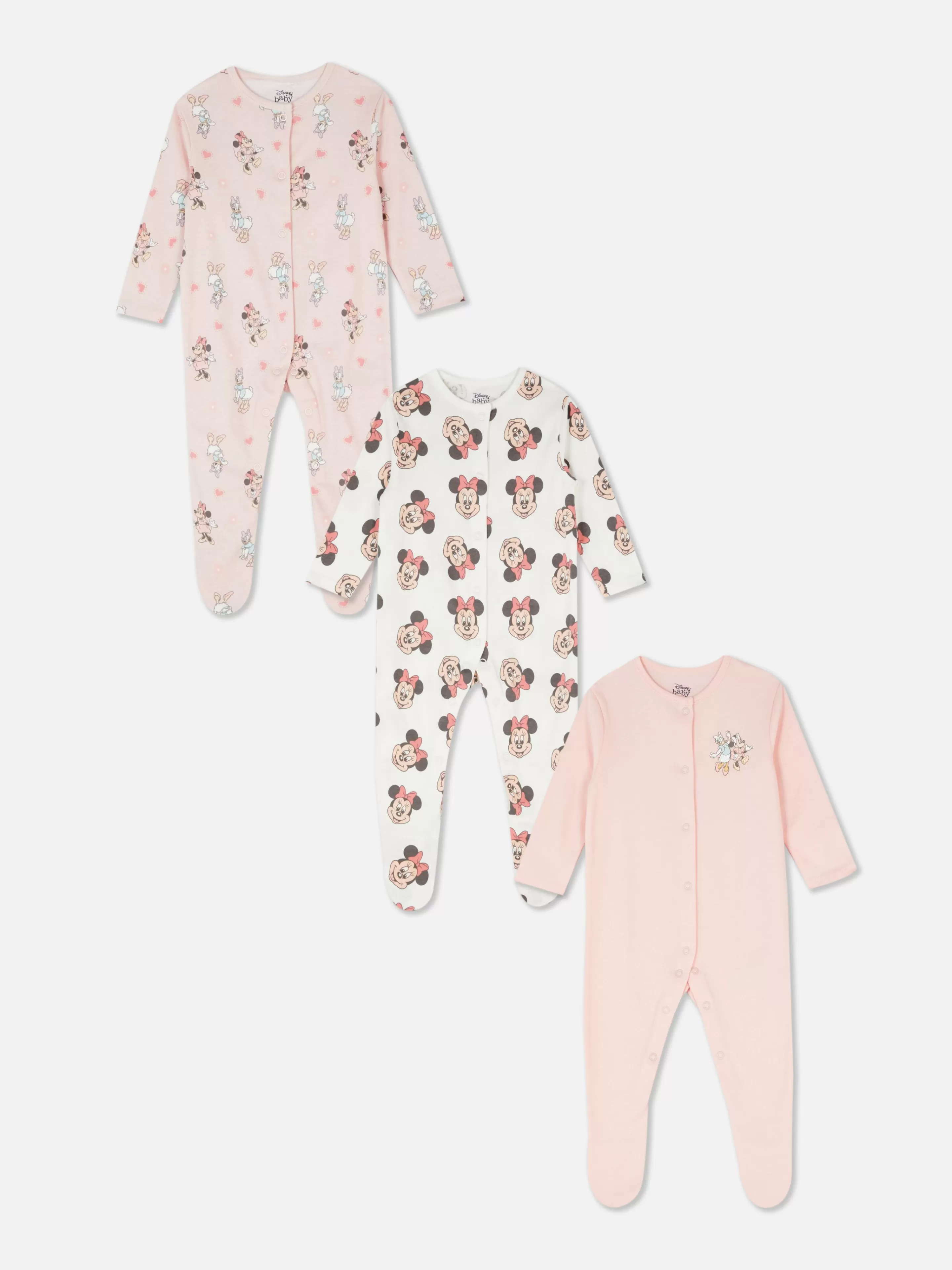 Primark Babygirls Und Strampler | „Disney Minnie Daisy“ Velours-Schlafanzüge, 3er-Pack Rosa