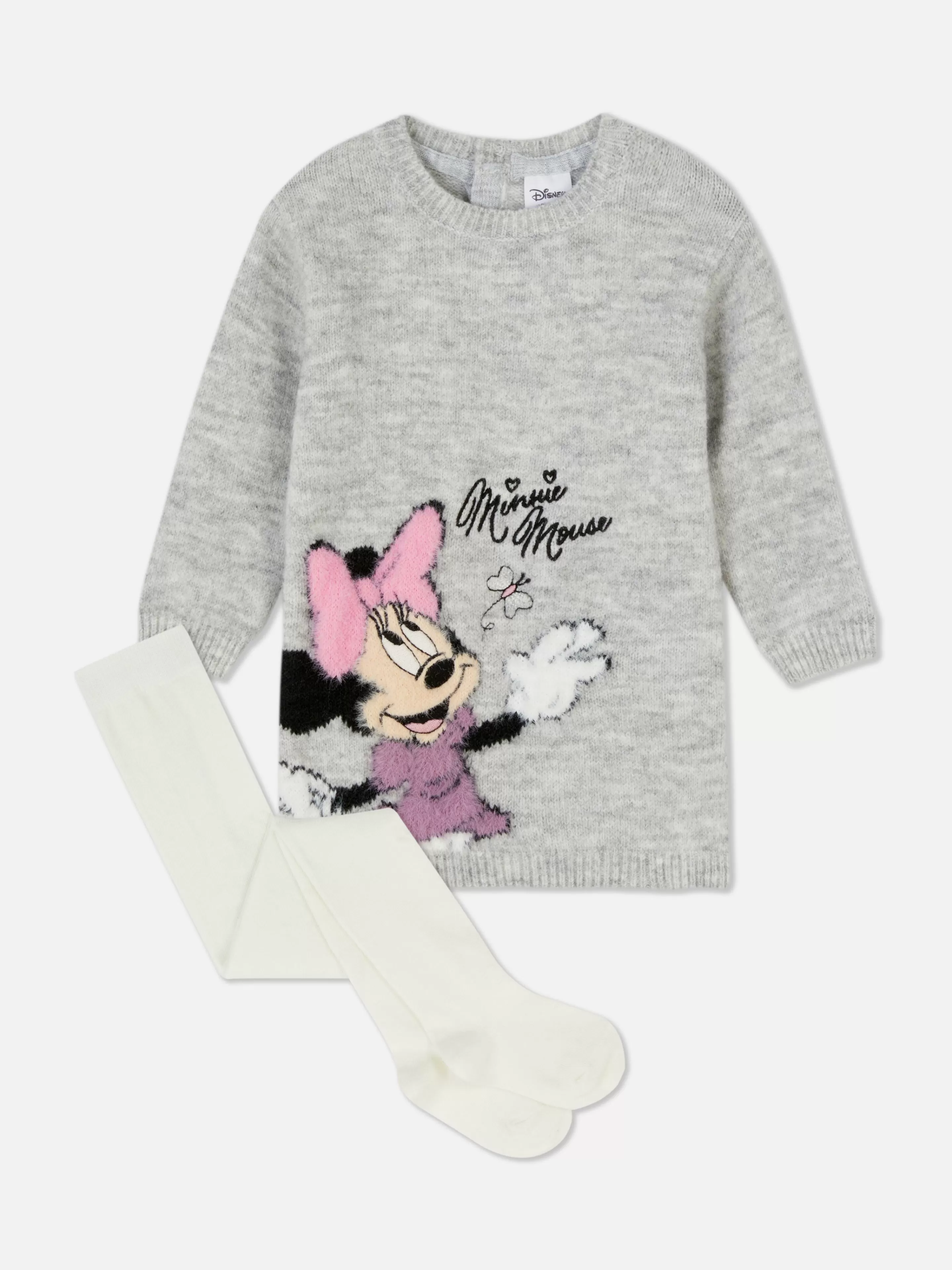 Primark Kleider Und Röcke | „Disney Minnie Maus“ Strickkleid Mit Strumpfhose Grau