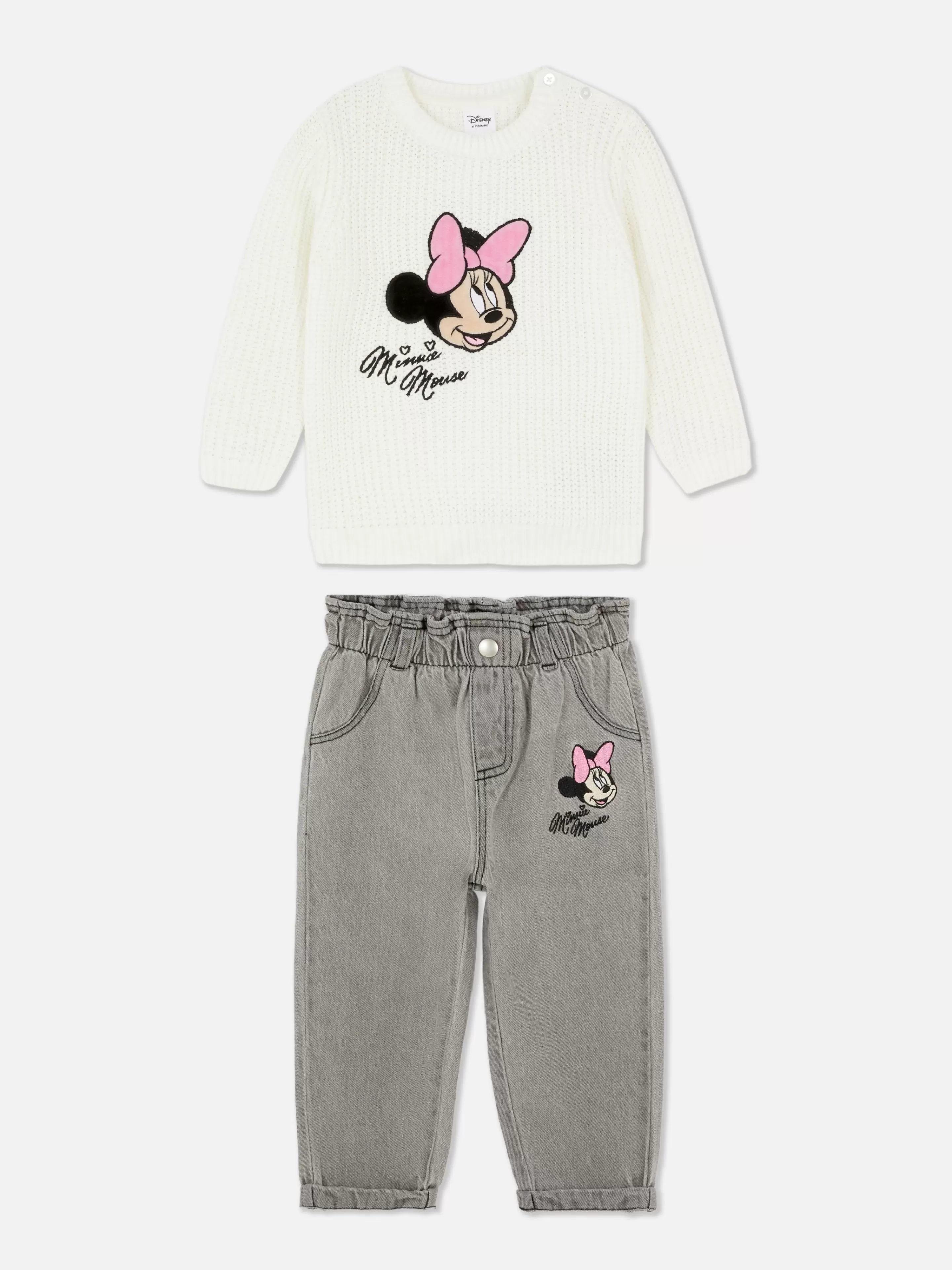 Primark Sets Und Outfits | „Disney Minnie Maus“ Strickpullover Und Jeans Im Set Elfenbeinfarben