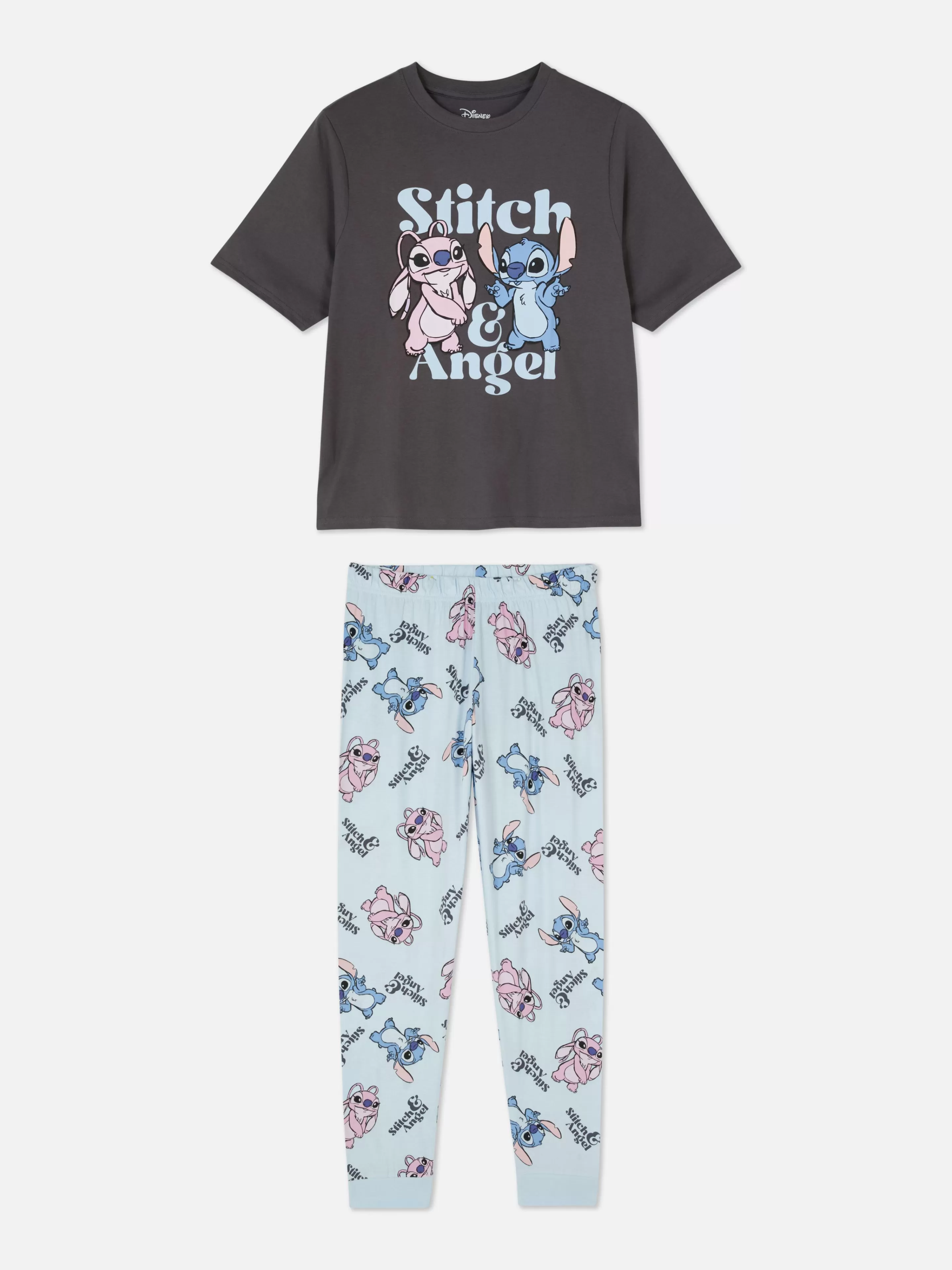 Primark Schlafanzüge | „Disney Stitch & Angel“ Schlafanzug Anthrazitfarben