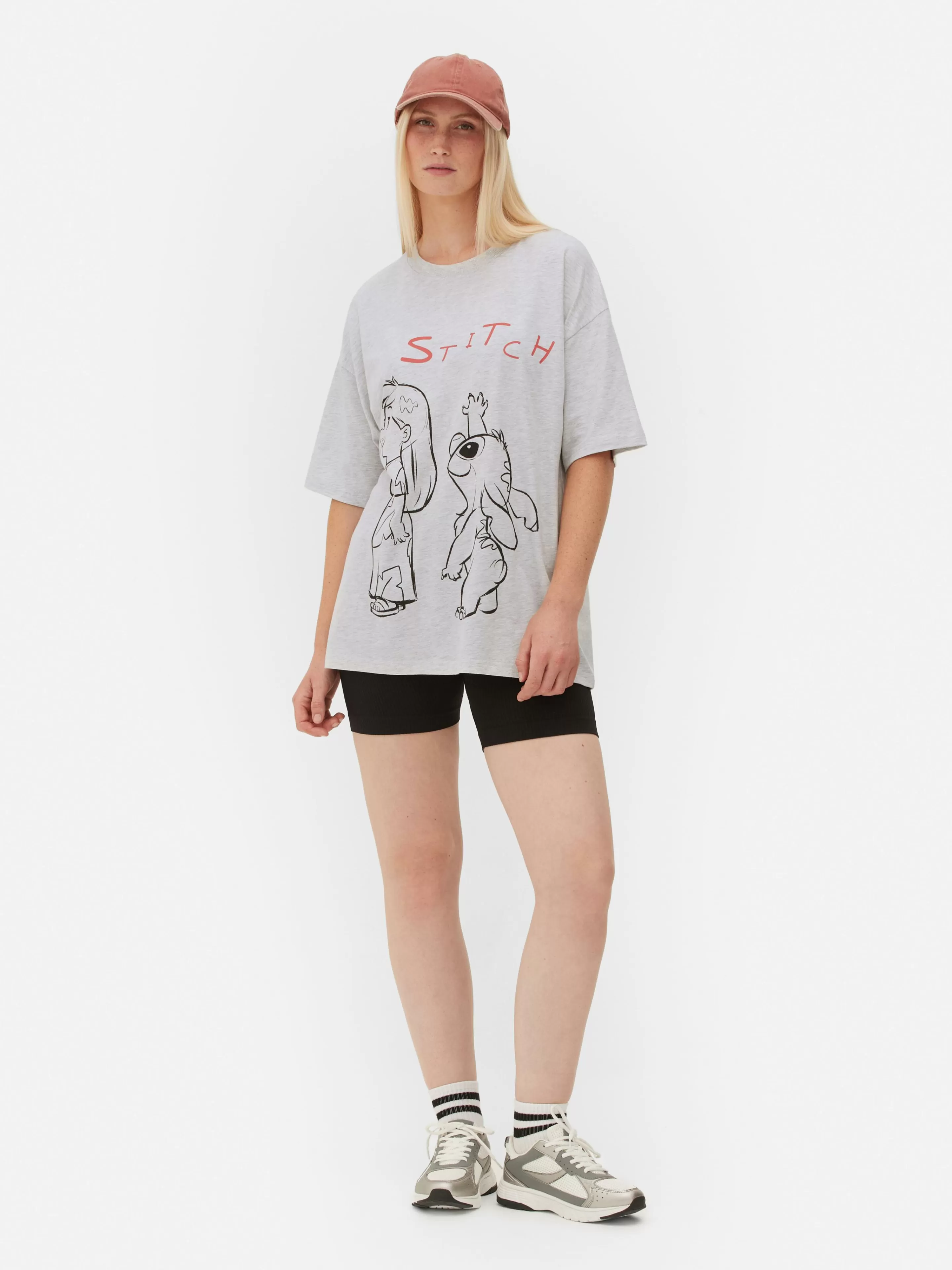 Primark Tops Und T-Shirts | „Disney Stitch“ T-Shirt Im Oversized-Look Grau