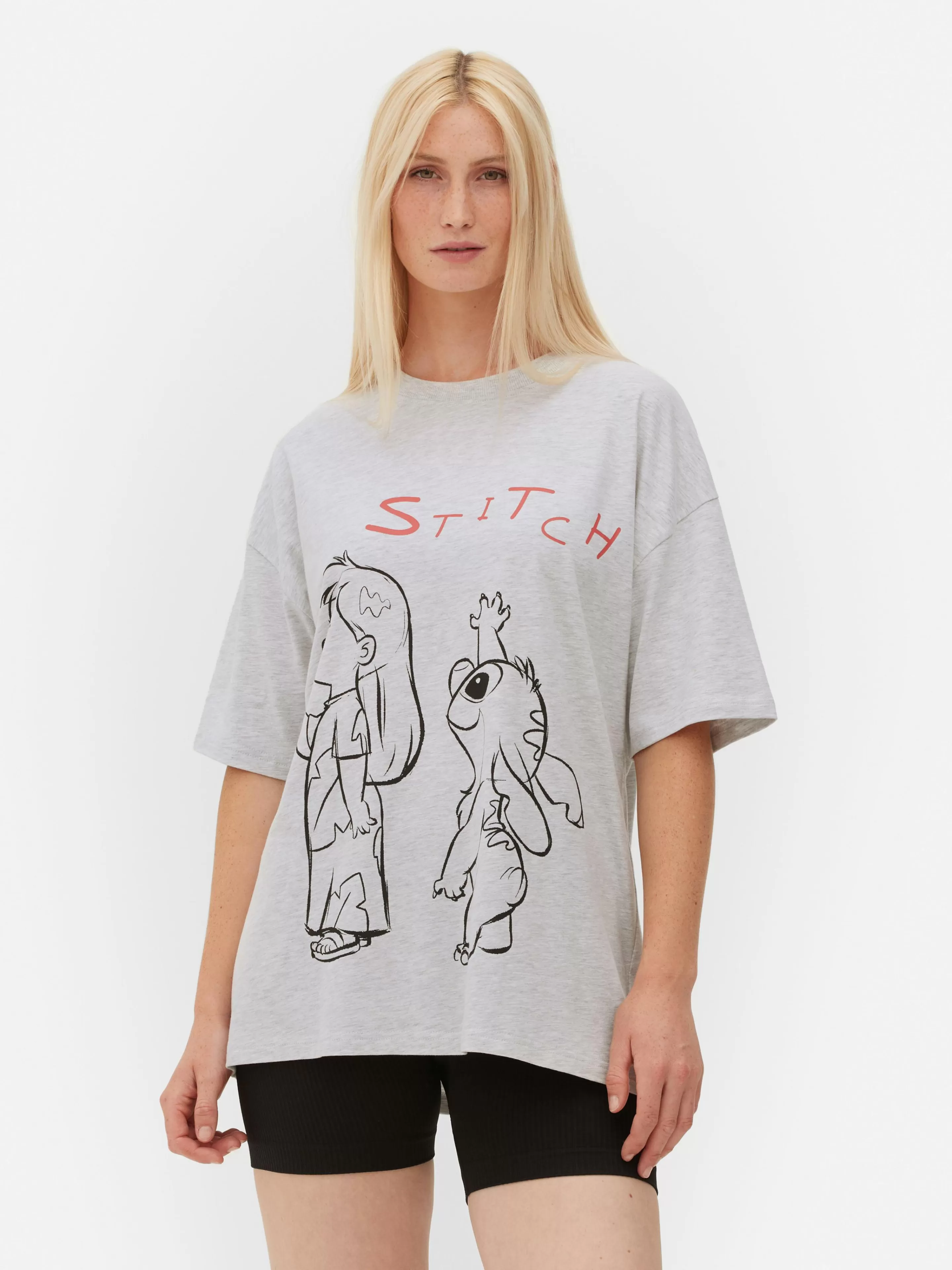 Primark Tops Und T-Shirts | „Disney Stitch“ T-Shirt Im Oversized-Look Grau