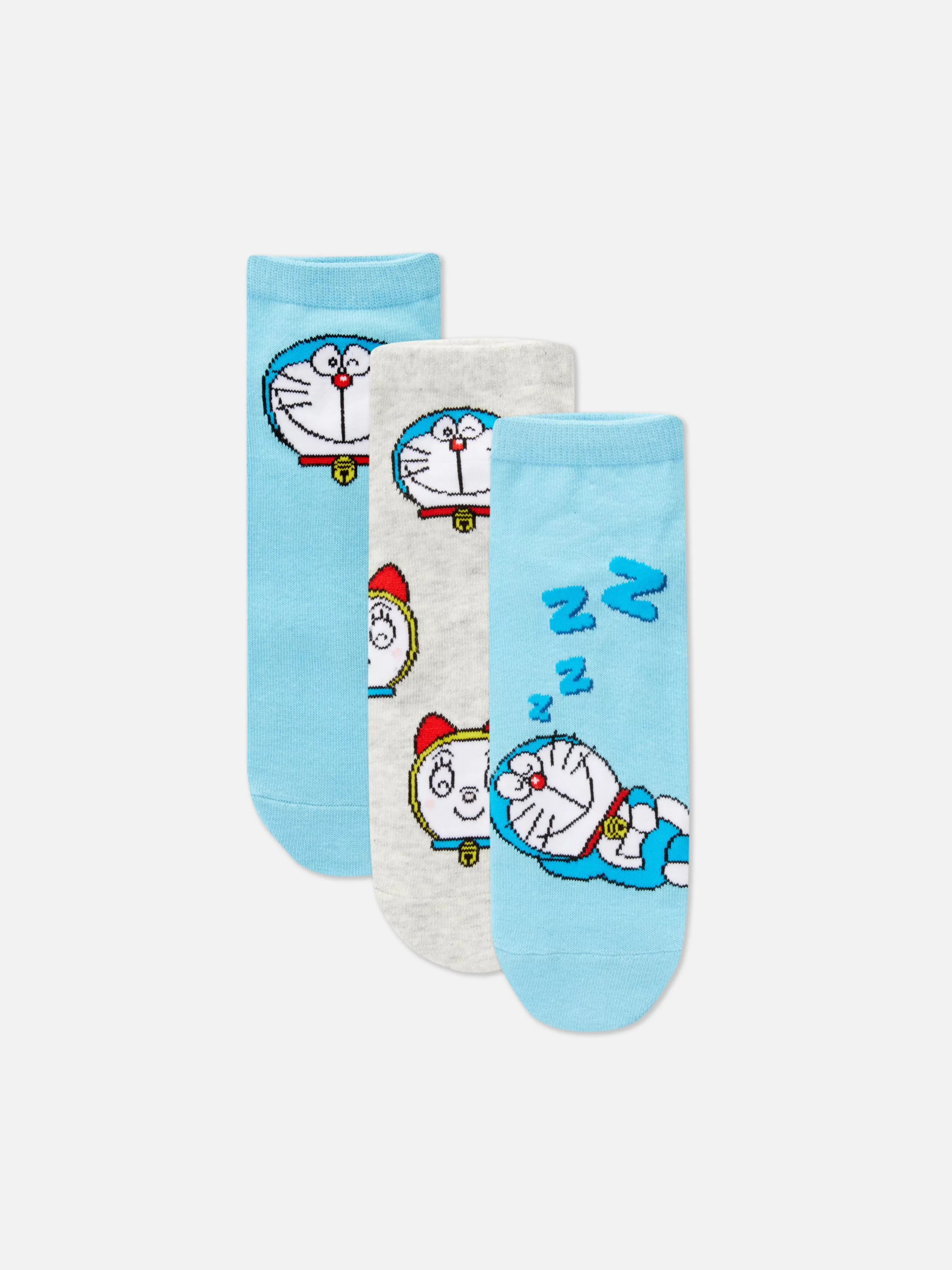 Primark Socken | „Doraemon“ Sneakersocken, 3er-Pack Blau