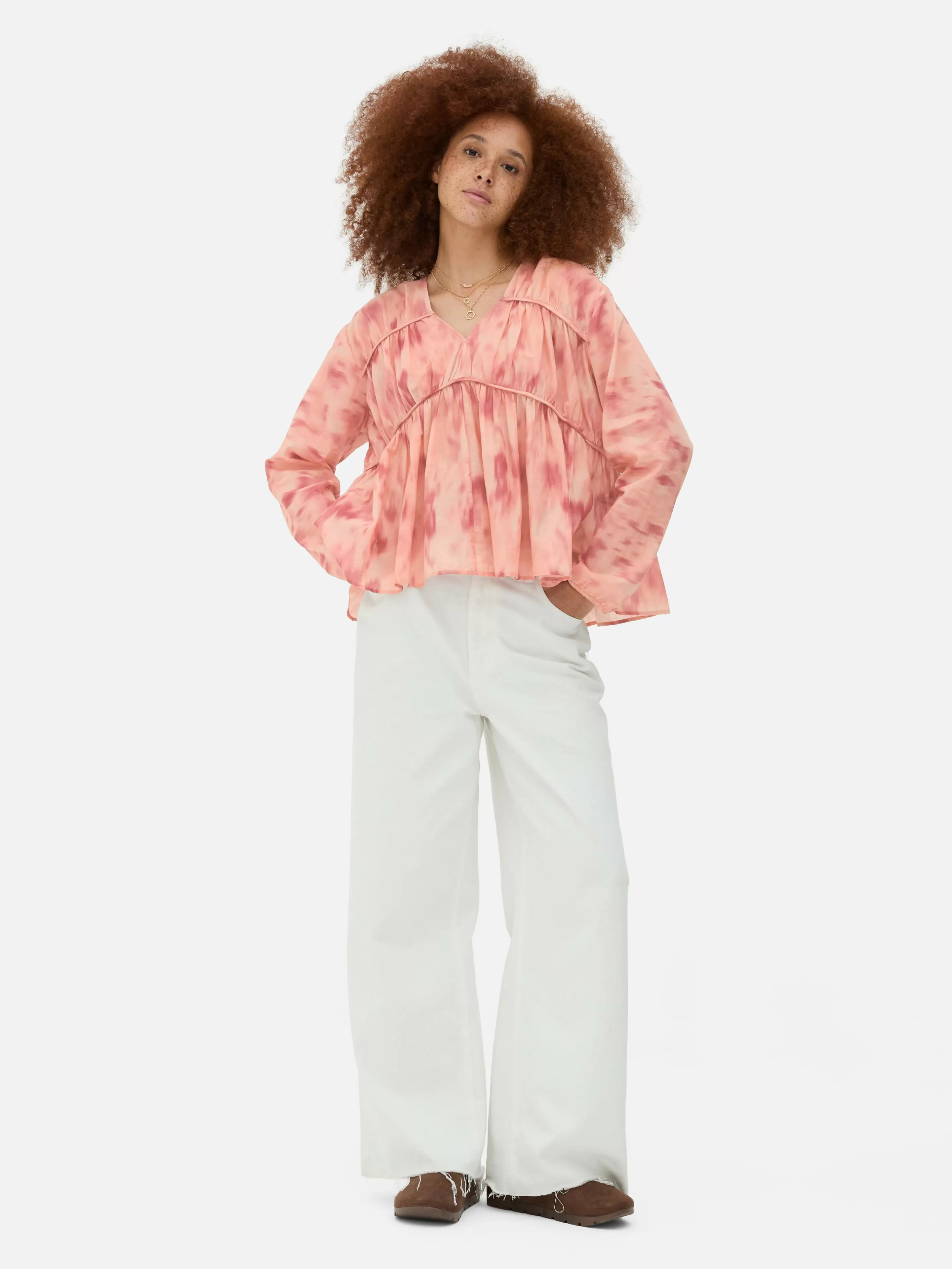 Primark Blusen | Drapierte, Gesmokte Bluse Aus Voile Rosa