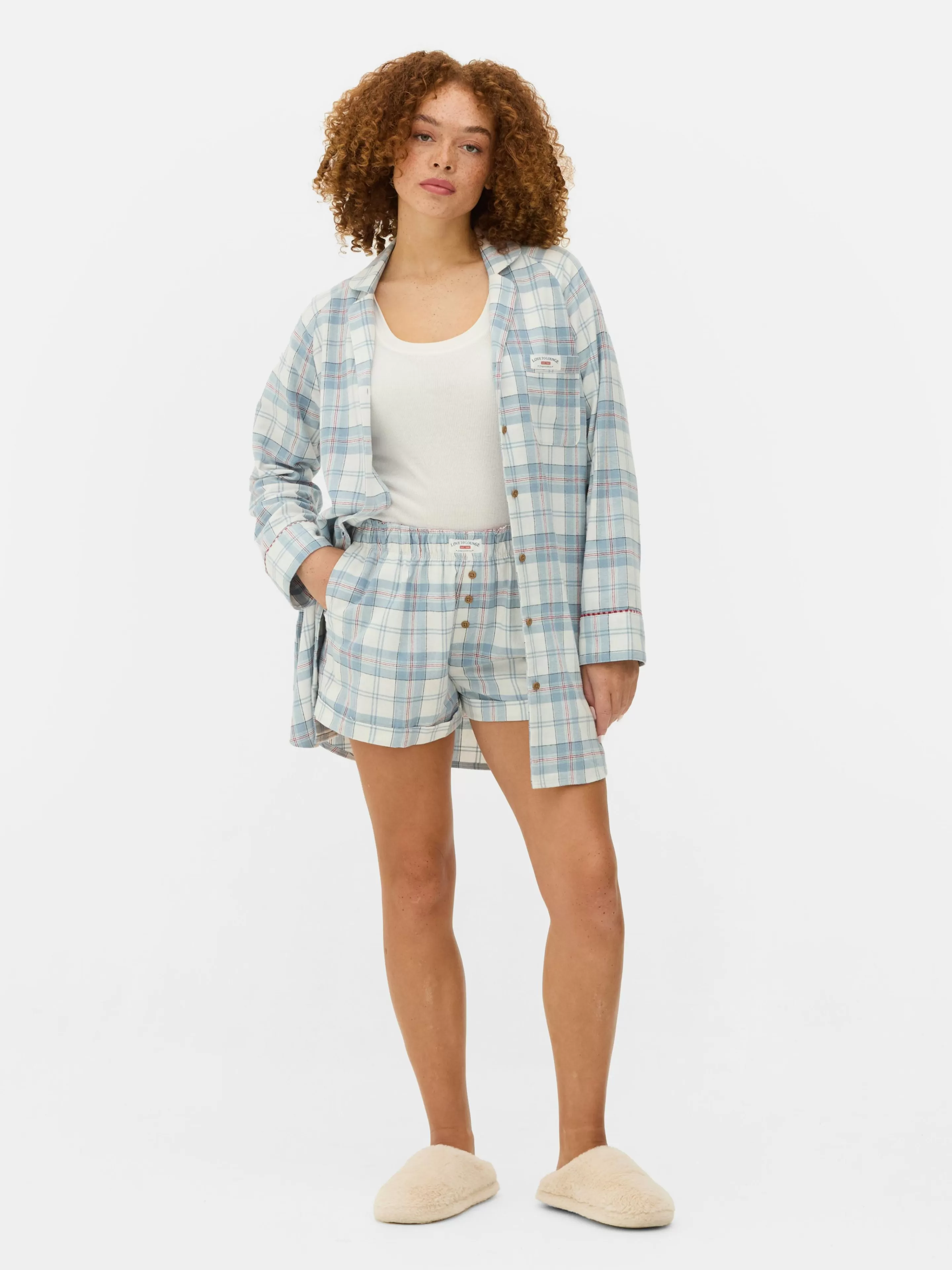 Primark Schlafanzughosen | Flanell-Schlafanzugshorts Mit Karomuster Blau