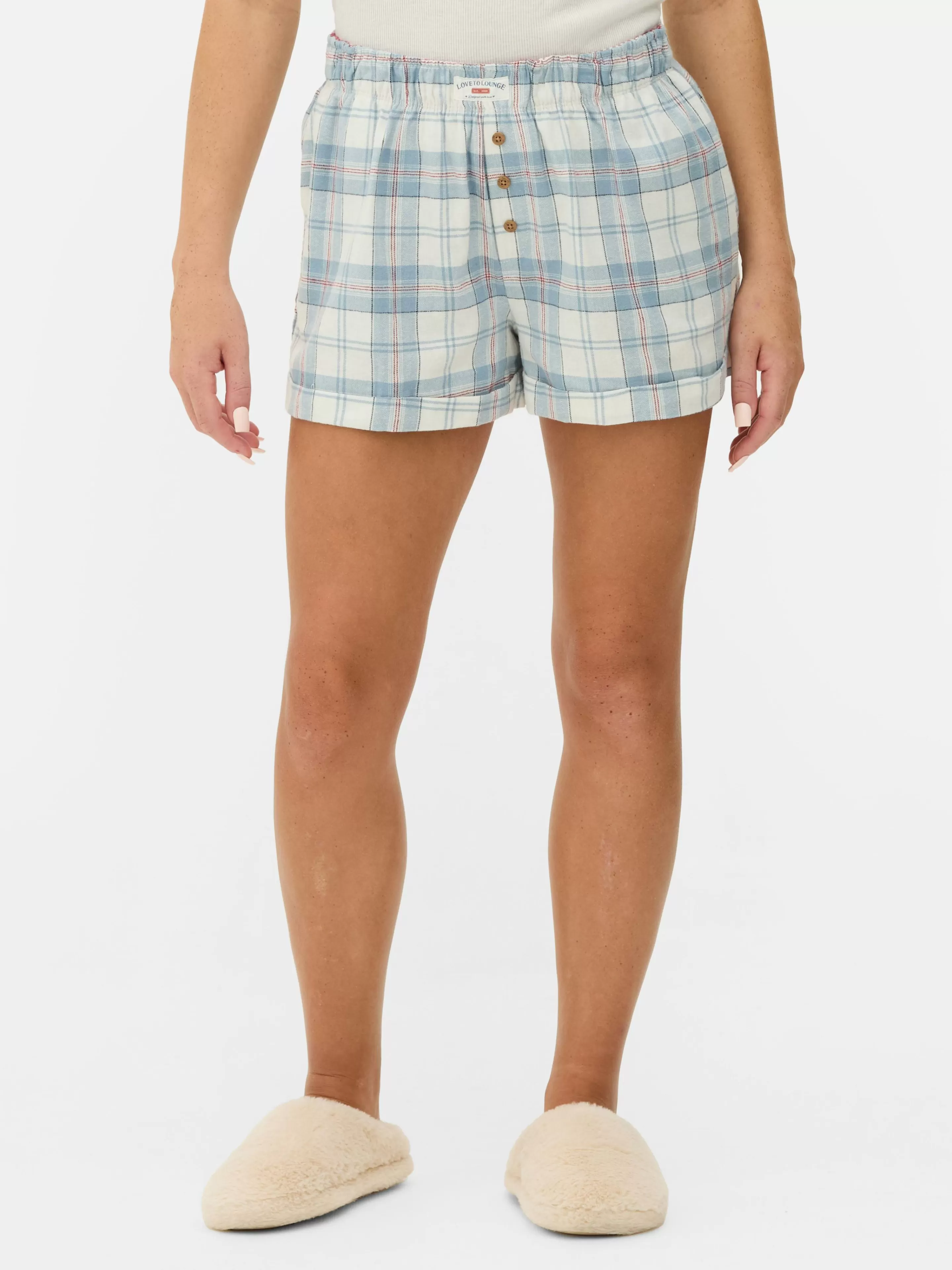 Primark Schlafanzughosen | Flanell-Schlafanzugshorts Mit Karomuster Blau