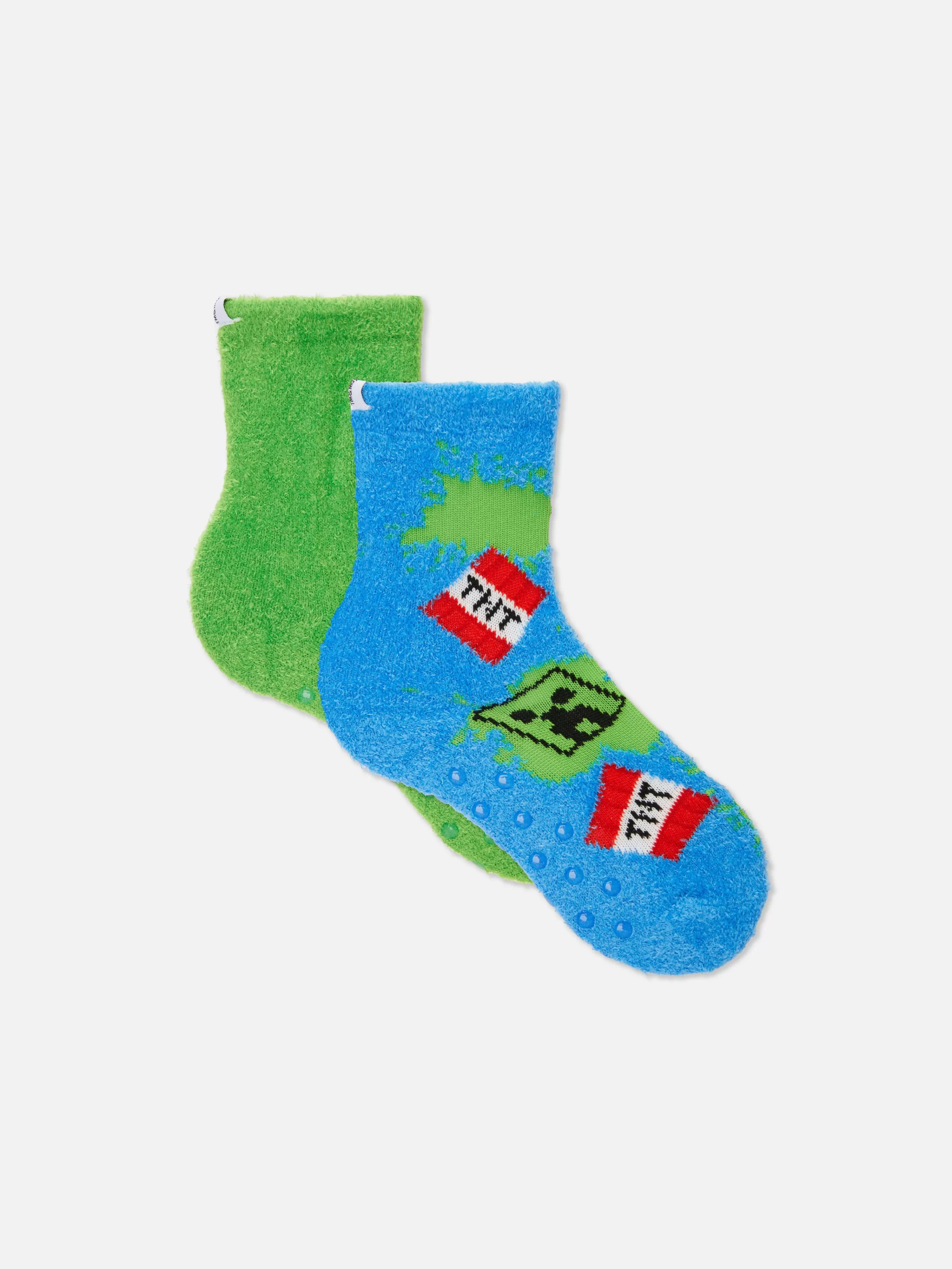 Primark Socken | Flauschige Minecraft-Socken, 2er-Pack Grün