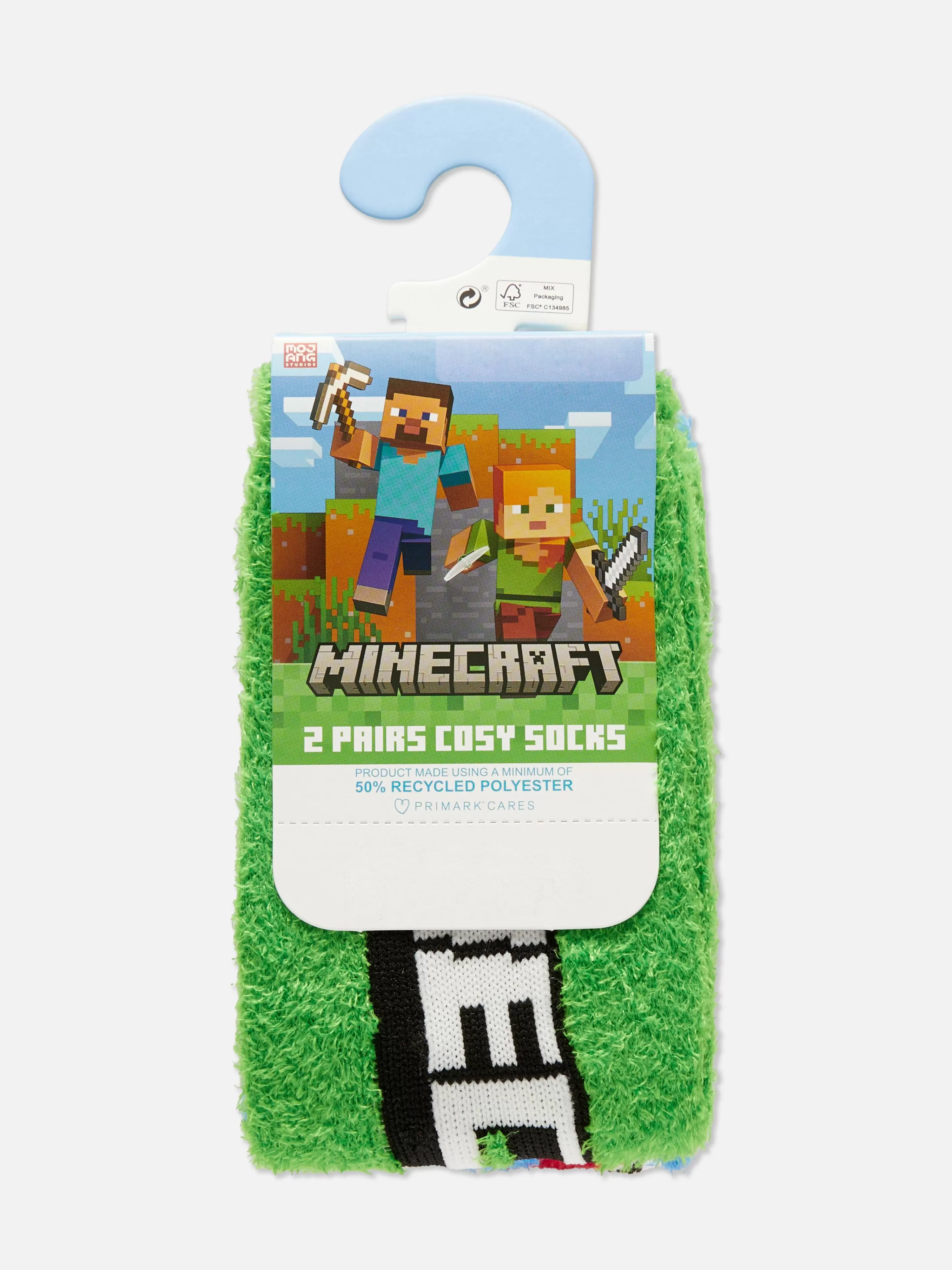 Primark Socken | Flauschige Minecraft-Socken, 2er-Pack Grün