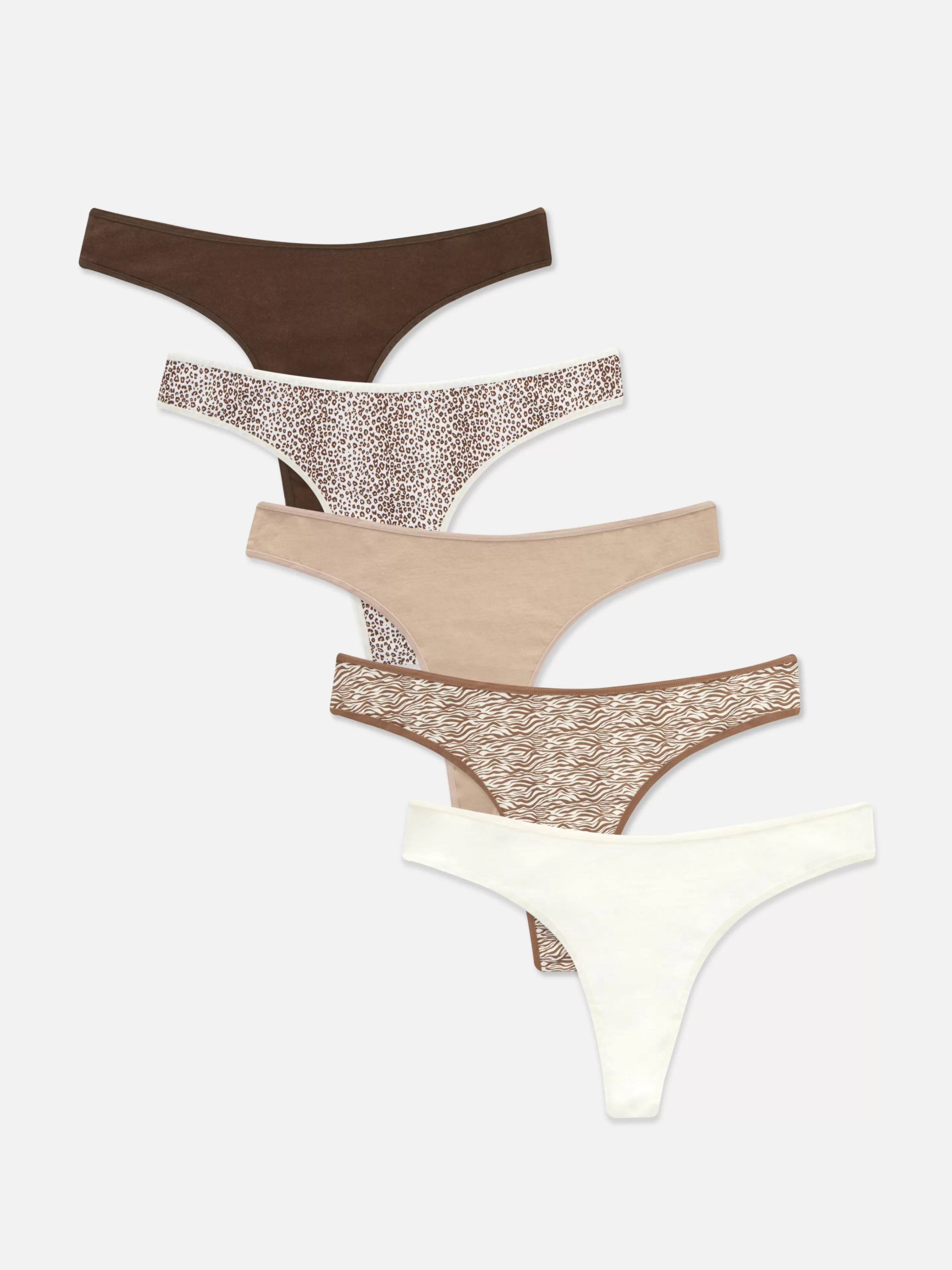 Primark Slips | Gemusterte Tangas, 5er-Pack Braun