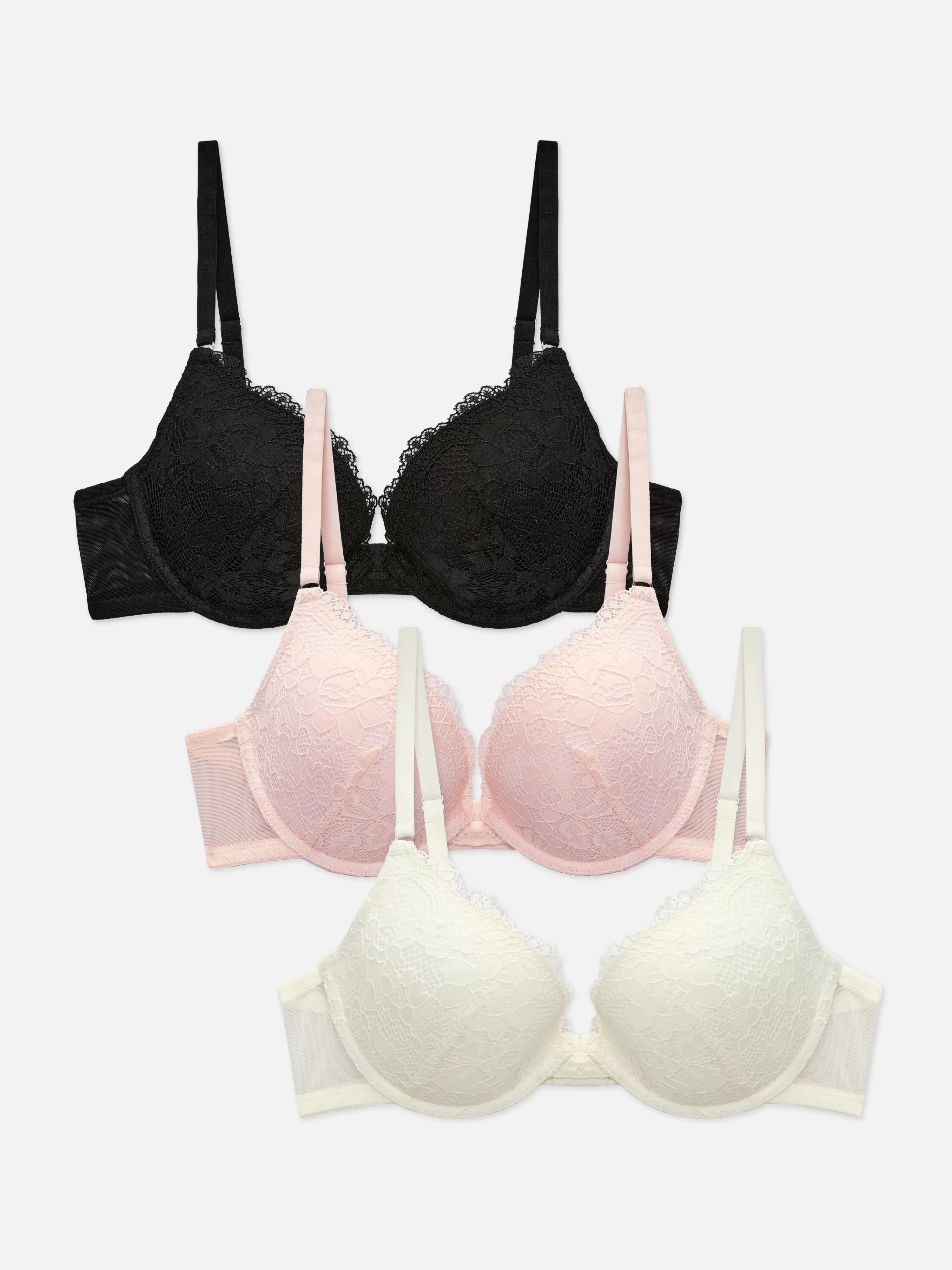 Primark Bhs | Gepolsterte Push-up-BHs Aus Spitze, 3er-Pack Schwarz