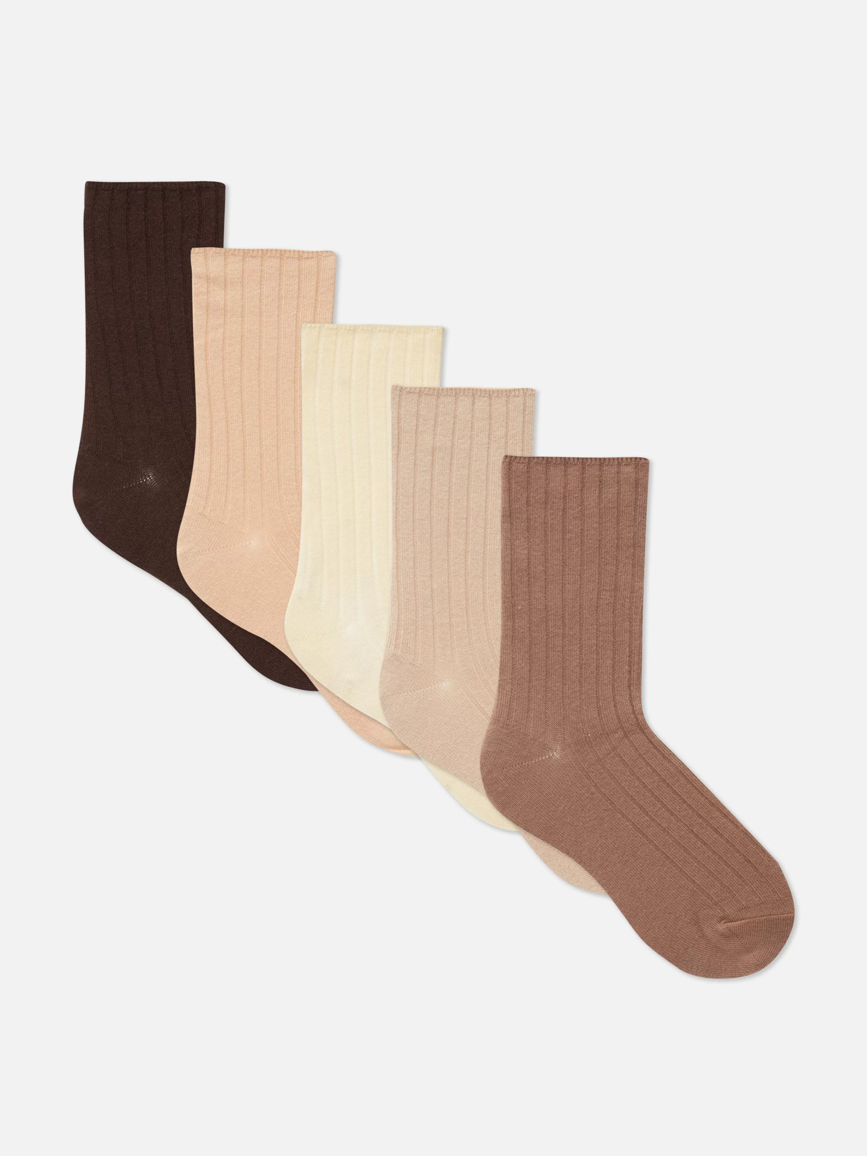 Primark Socken | Gerippte Crew-Socken, 5er-Pack Hellbraun