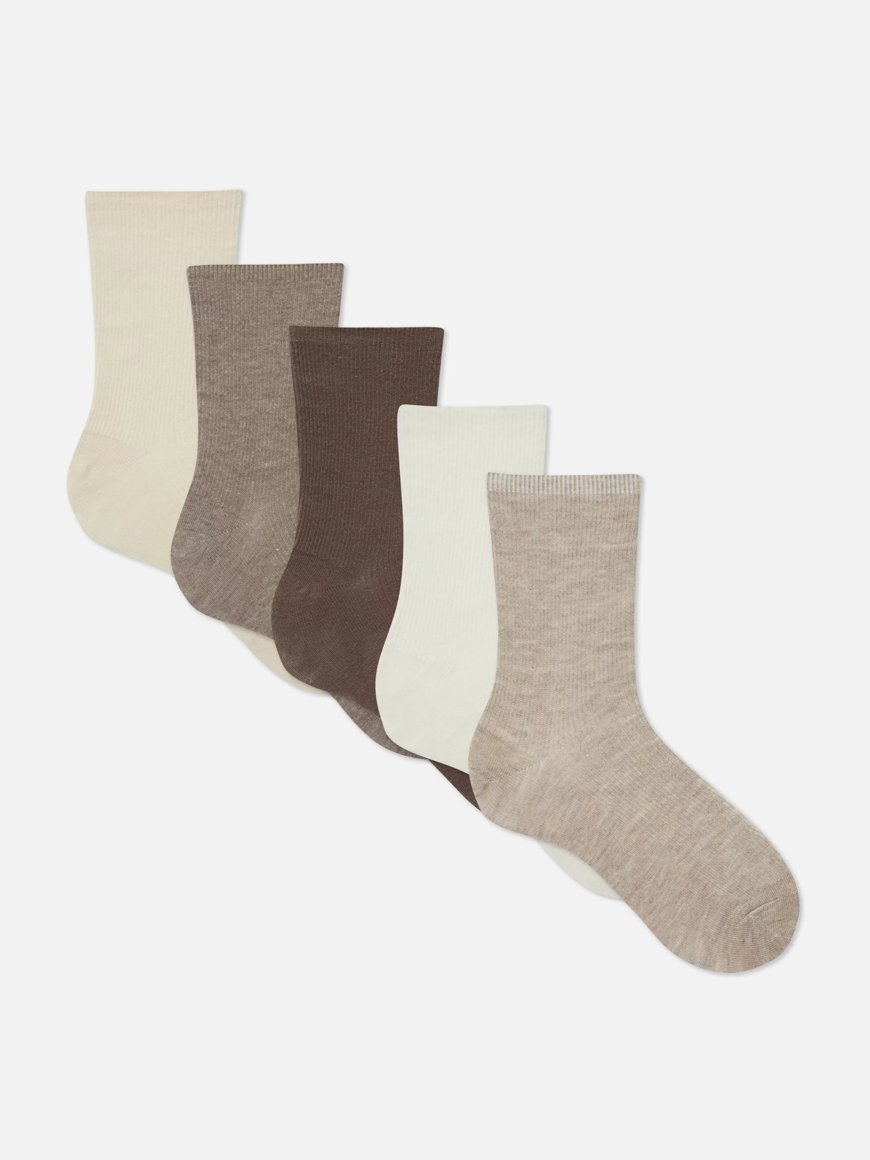 Primark Socken | Gerippte Crew-Socken, 5er-Pack Hellbeige