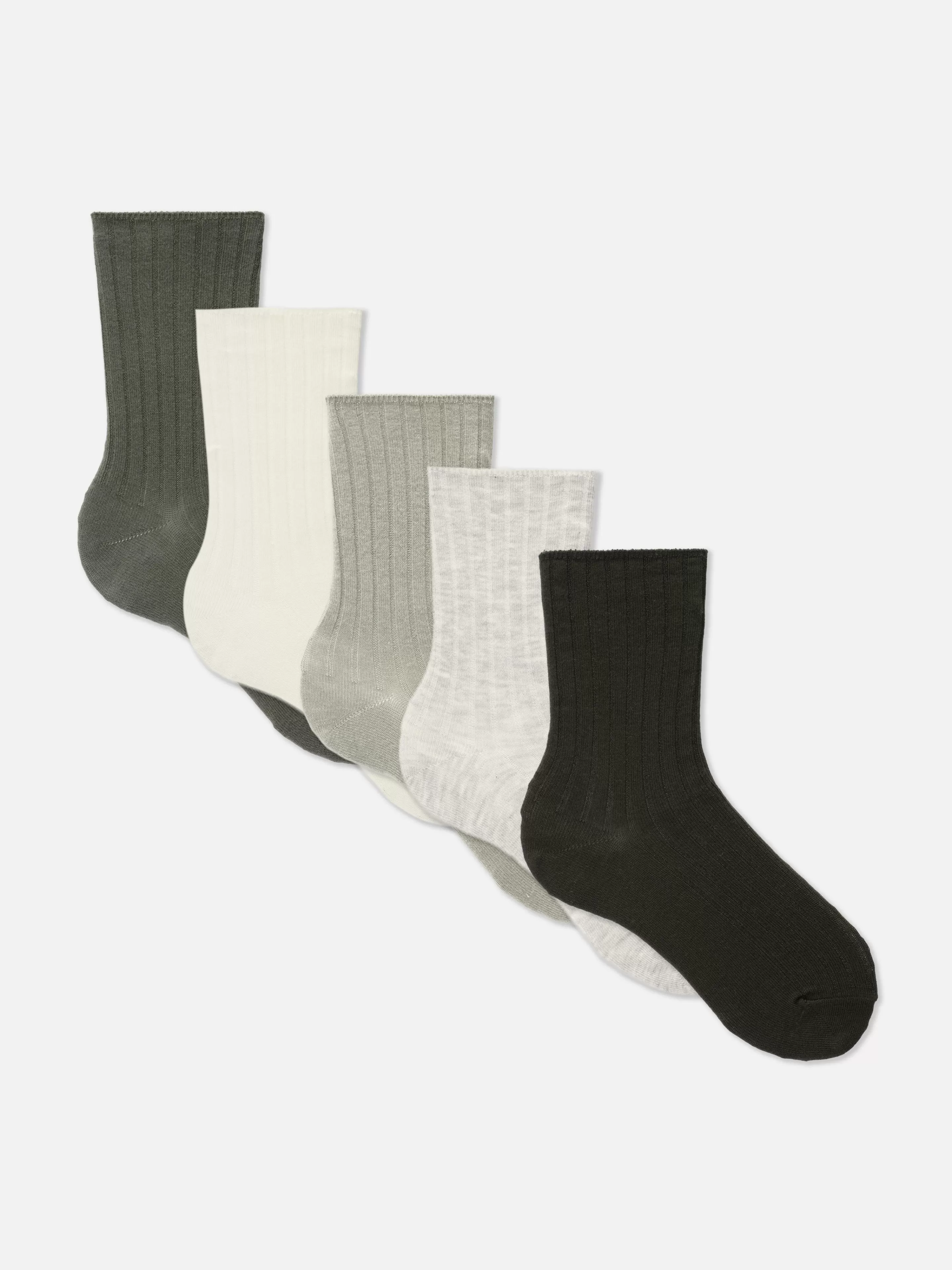 Primark Socken | Gerippte Crew-Socken, 5er-Pack Oliv