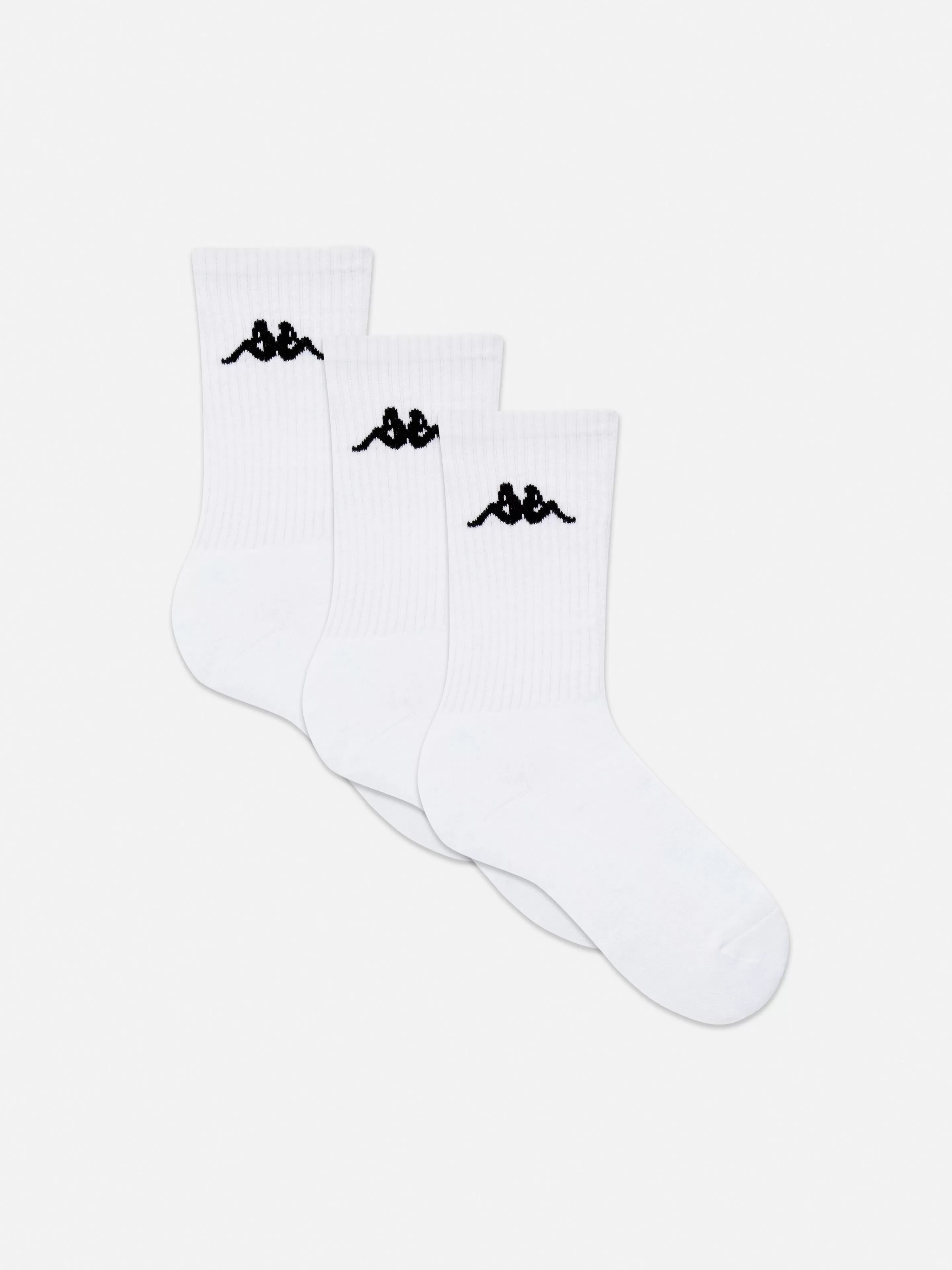 Primark Socken | Gerippte „Kappa X “ Crew-Socken, 3er-Pack Weiß