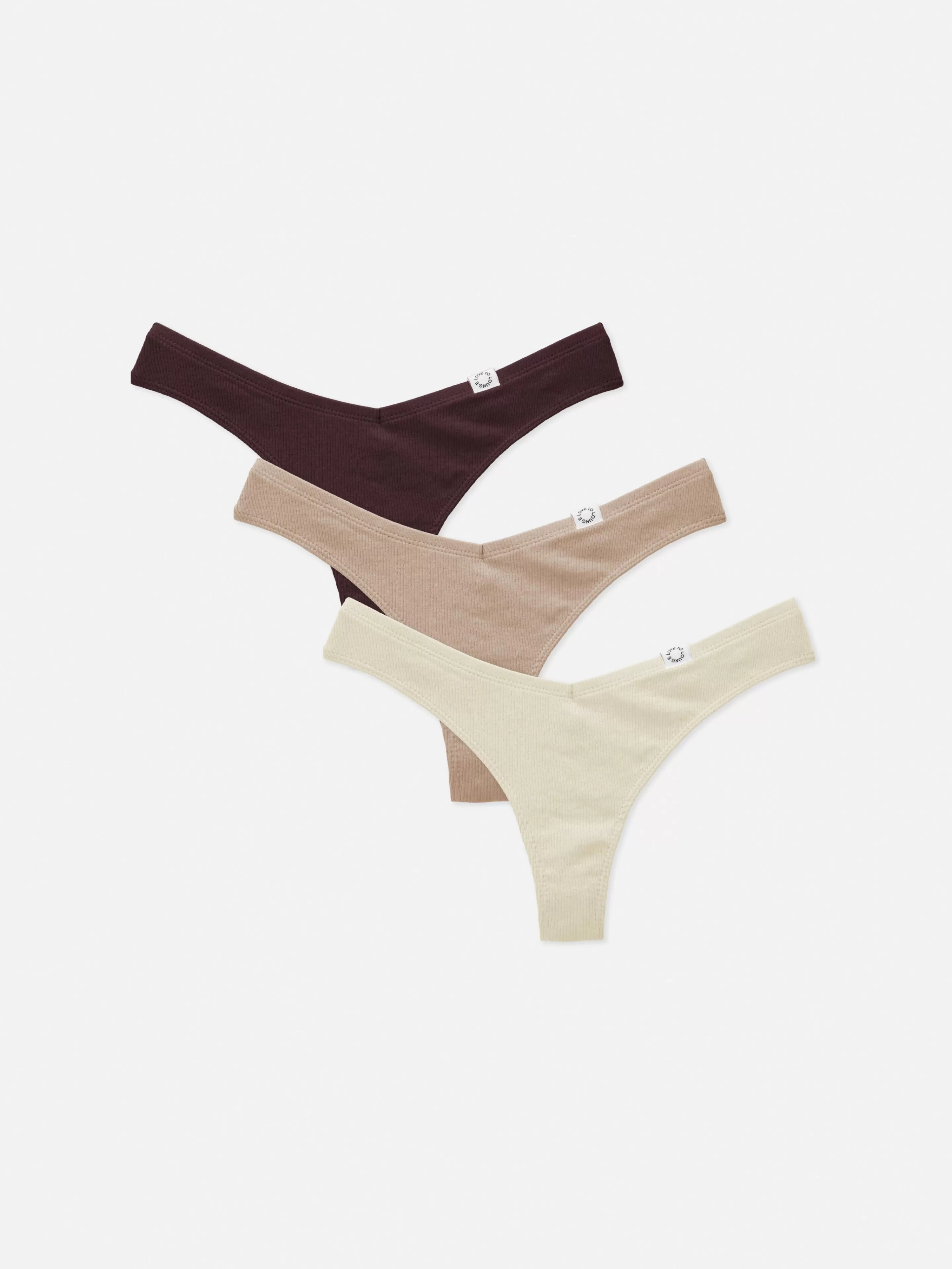 Primark Slips | Gerippte Miami-Tangas, 3er-Pack Mokkafarben