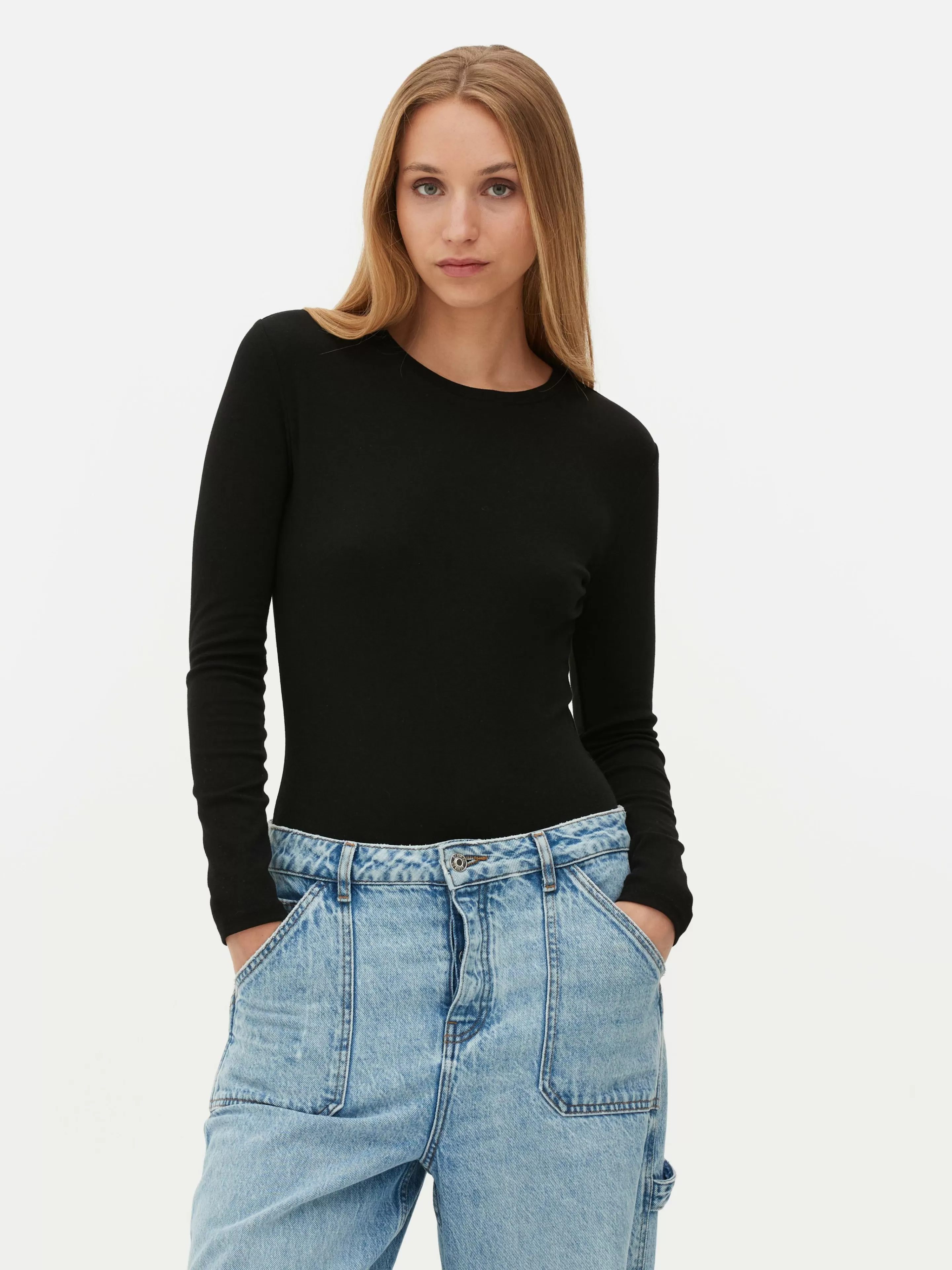 Primark Tops Und T-Shirts | Gerippter Langarm-Body Schwarz