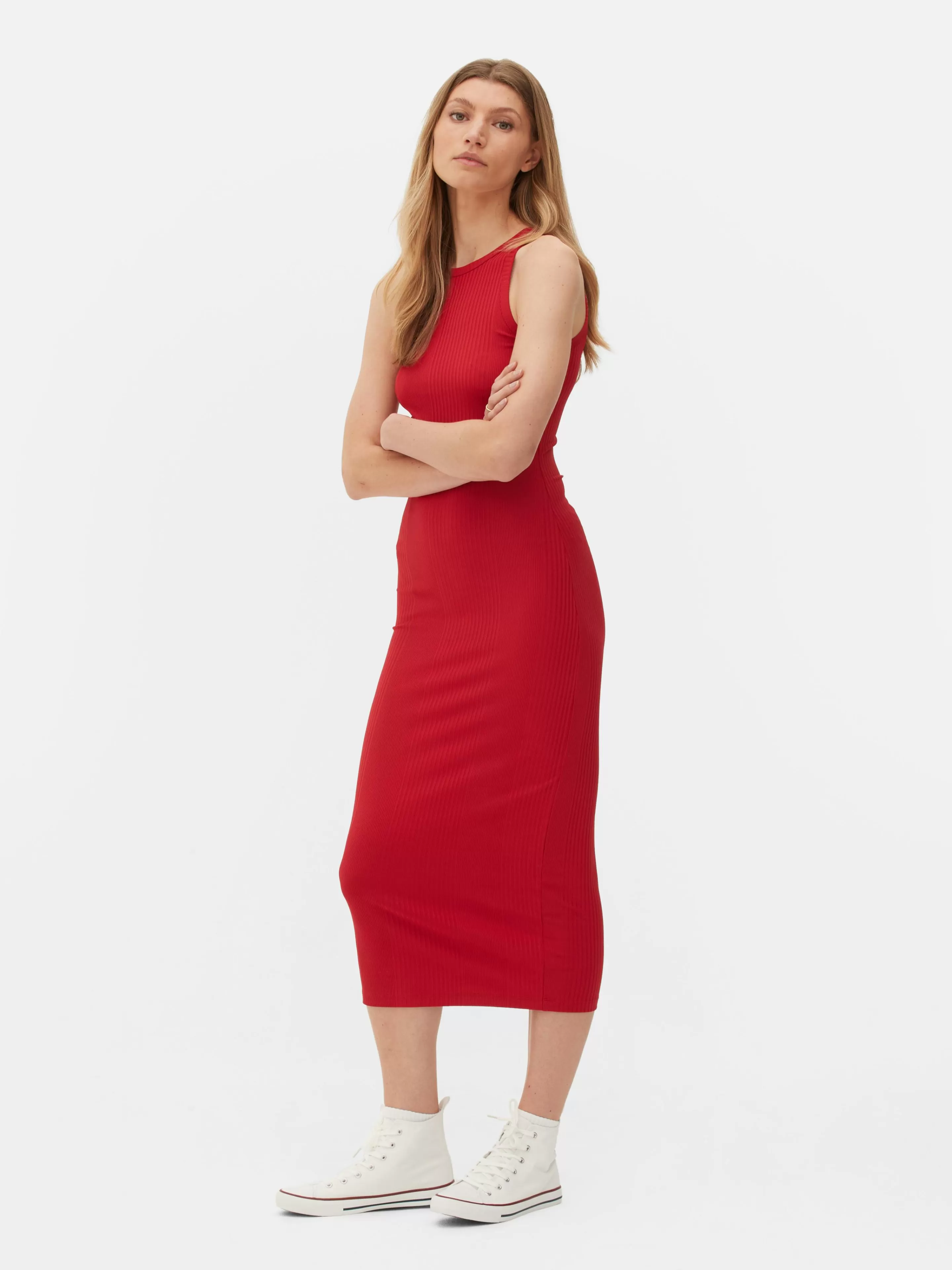 Primark Kleider | Geripptes Midikleid Mit Racerback Rot