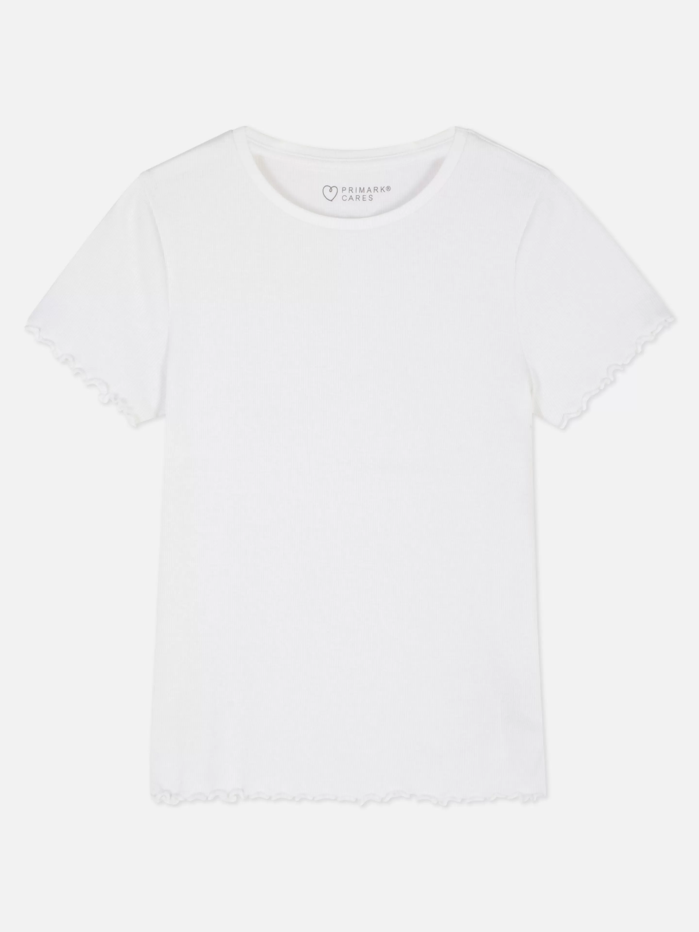 Primark Tops Und T-Shirts | Geripptes T-Shirt Mit Gekräuseltem Saum Weiß