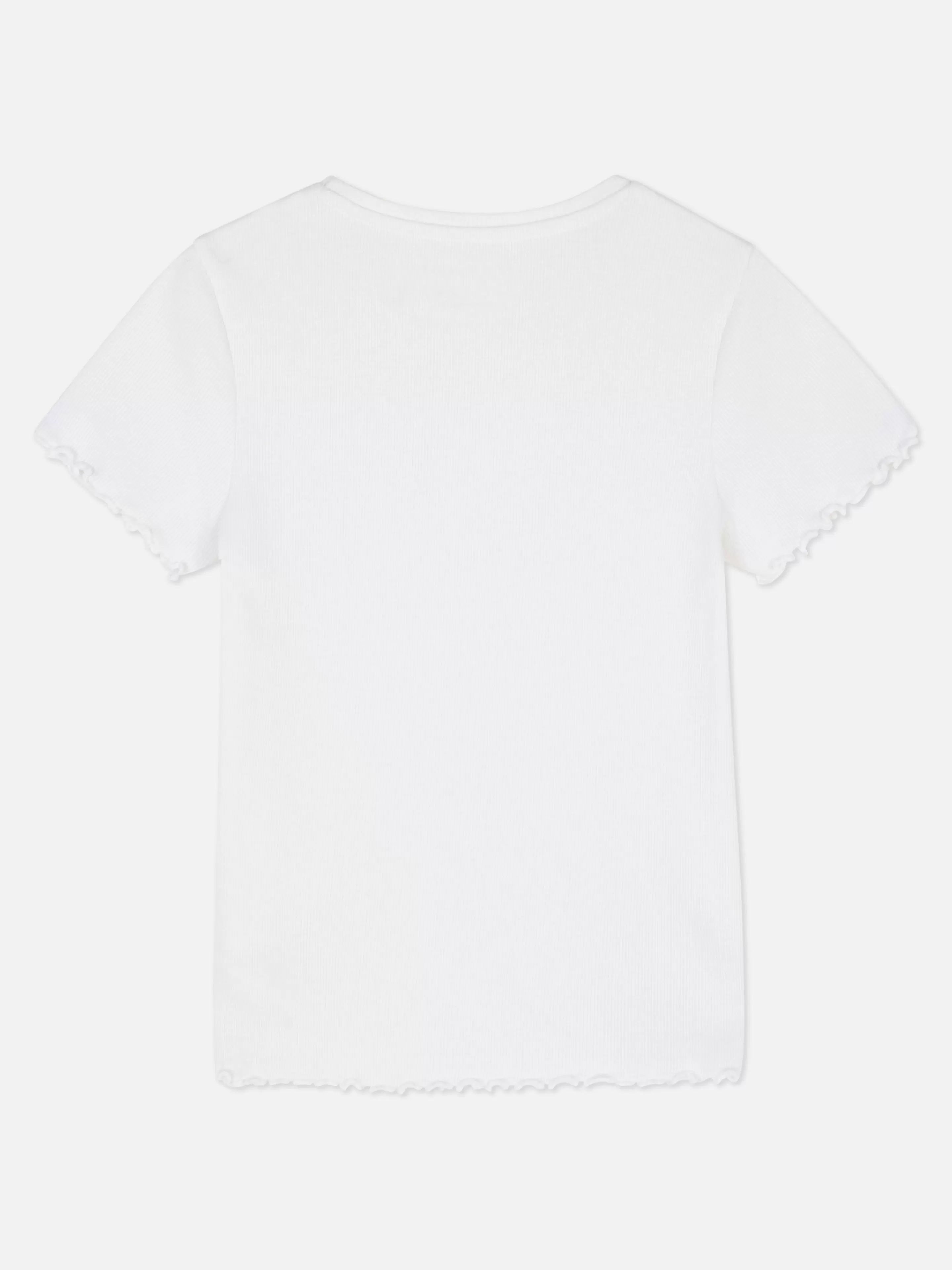 Primark Tops Und T-Shirts | Geripptes T-Shirt Mit Gekräuseltem Saum Weiß