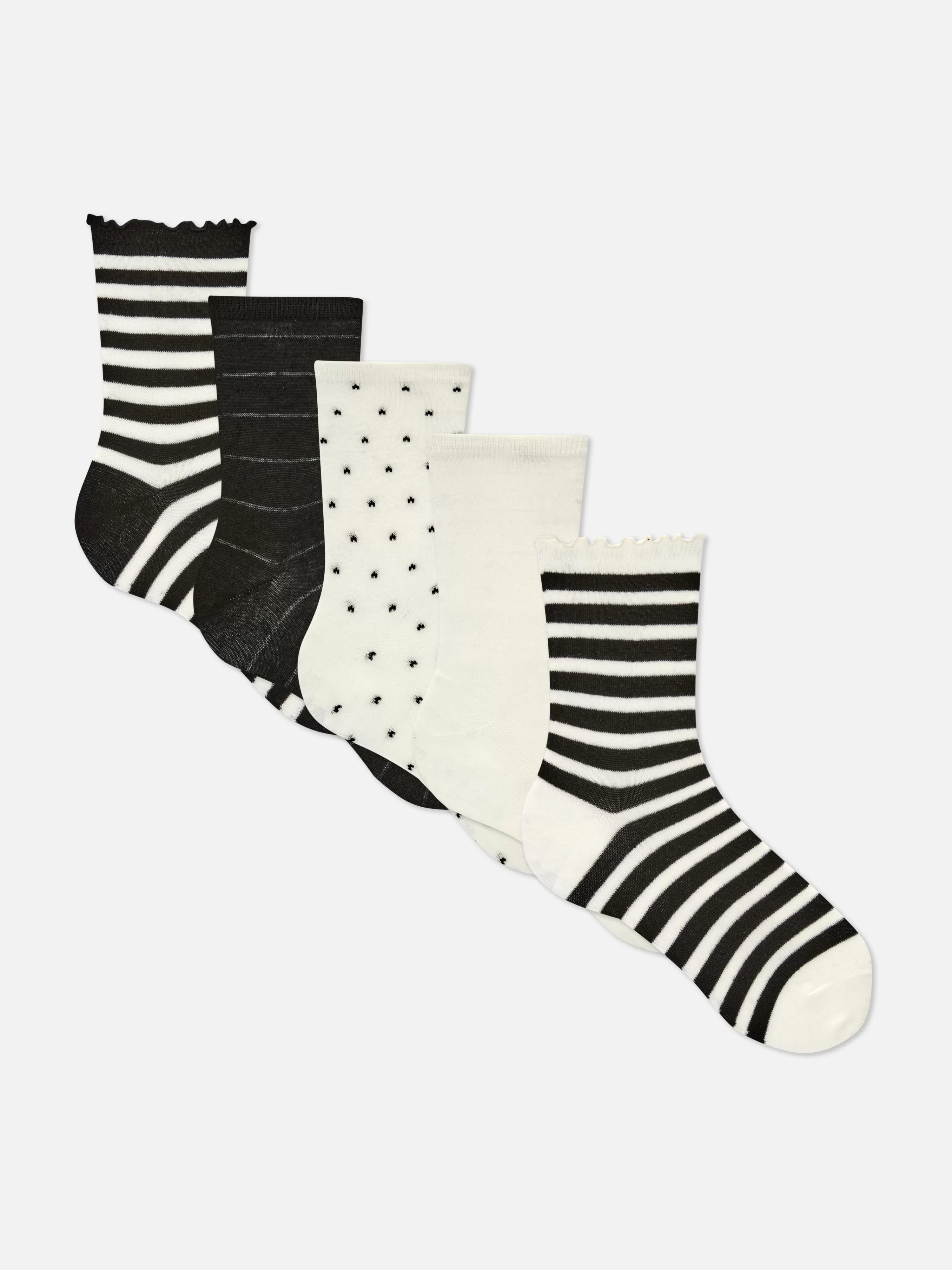 Primark Socken | Gestreifte, Monochrome Socken, 5er-Pack Schwarz/Weiß