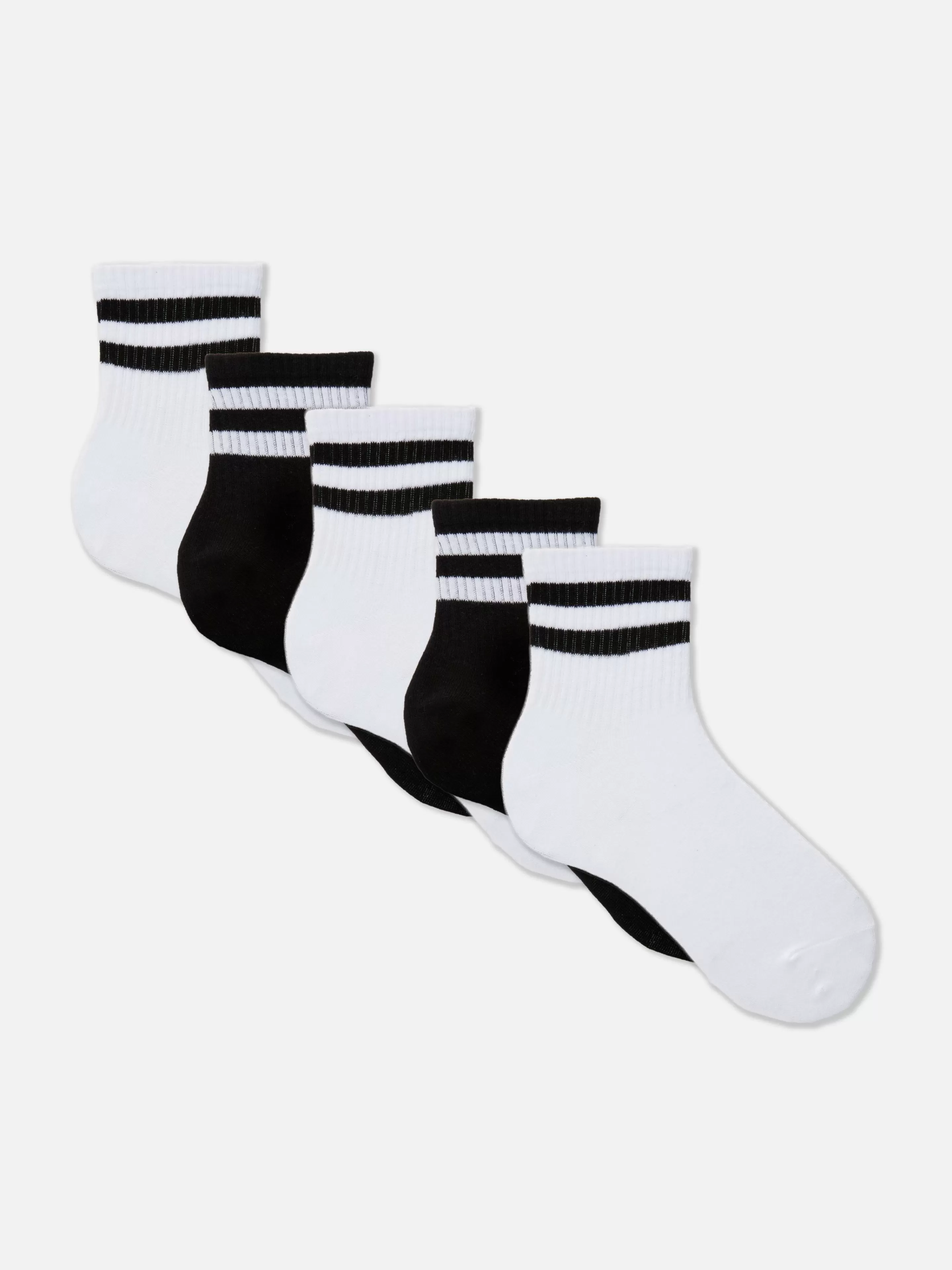 Primark Socken | Gestreifte Socken In Viertellänge, 5er-Pack Schwarz/Weiß