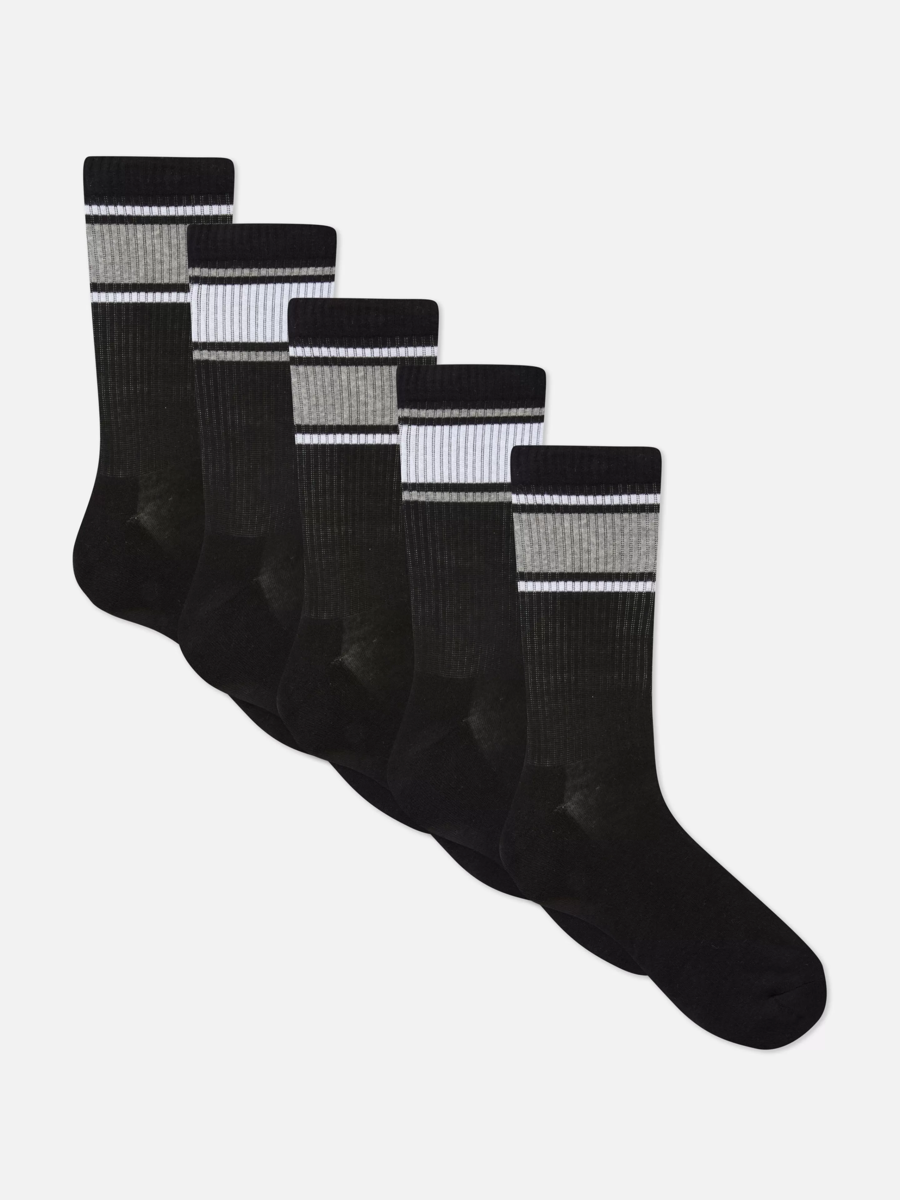 Primark Socken | Gestreifte Sportsocken, 5er-Pack Schwarz