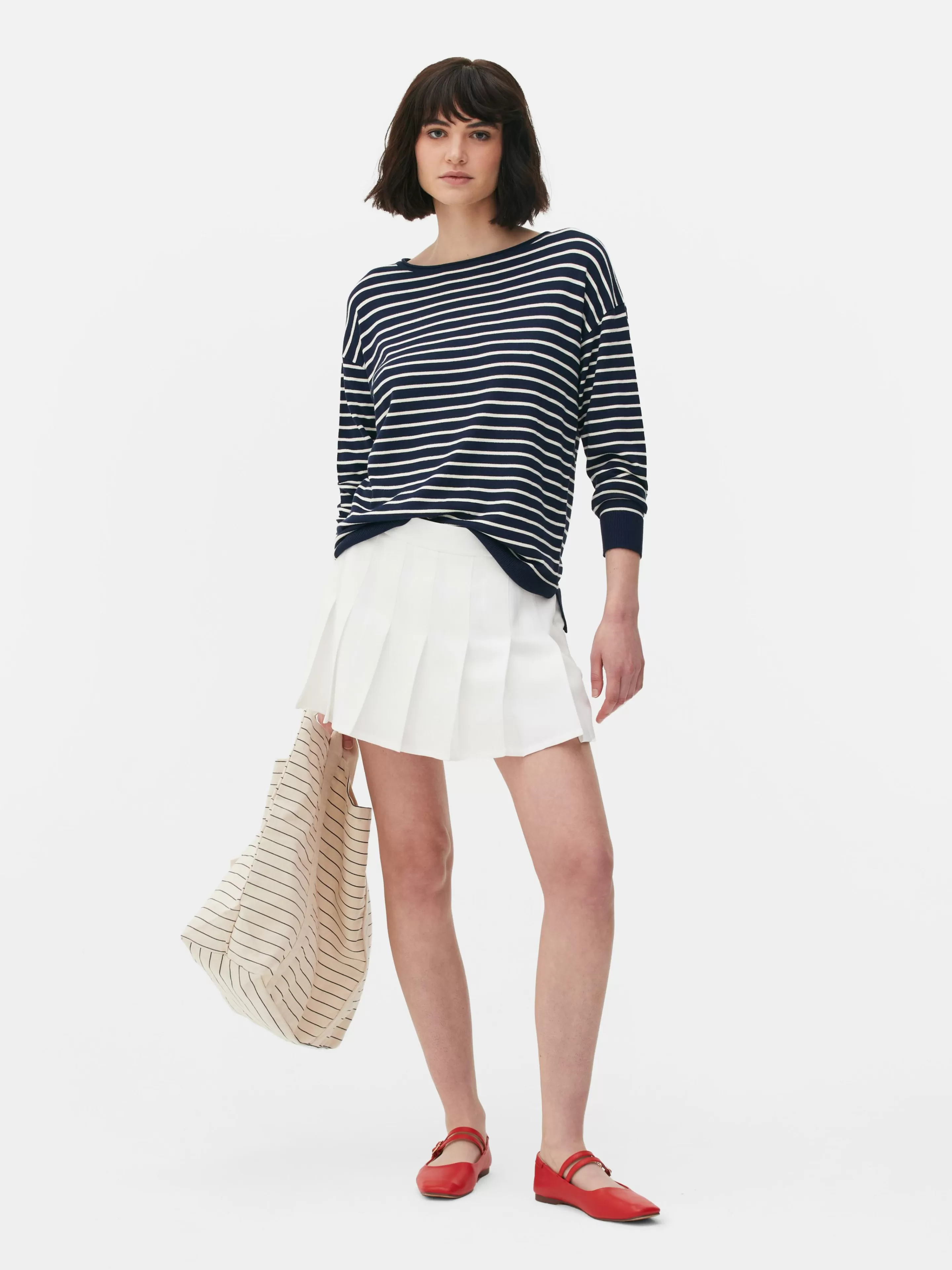 Primark Pullover Und Cardigans | Gestreifter Feinstrickpullover Mit U-Boot-Ausschnitt Marineblau