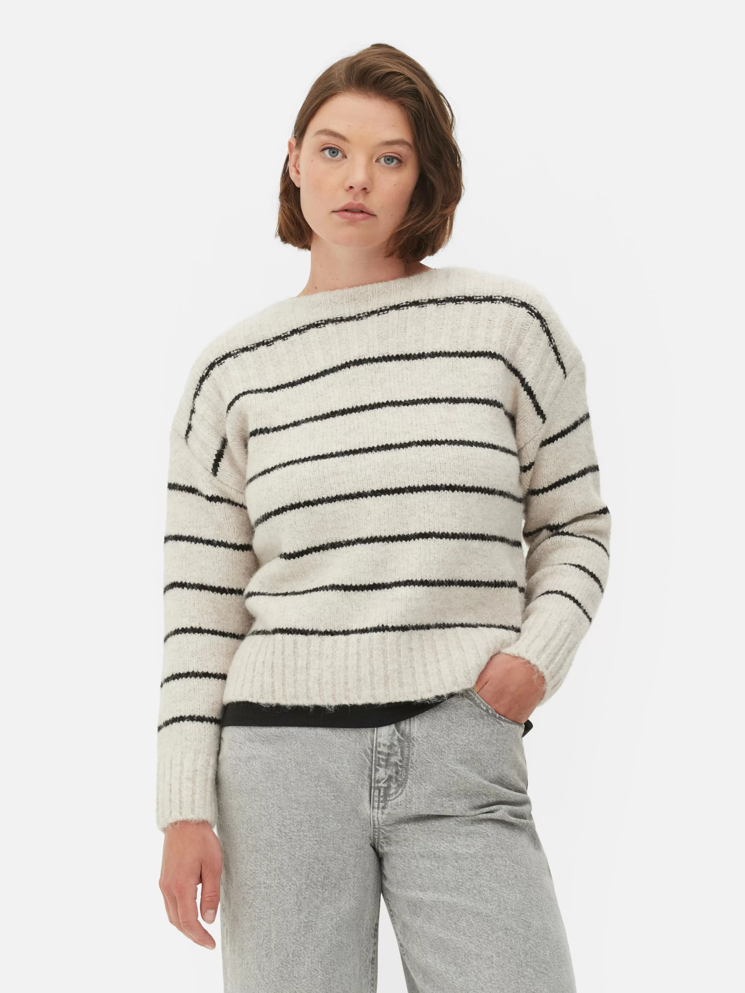 Primark Pullover Und Cardigans | Gestreifter Pullover Mit Geradem Schnitt Beige