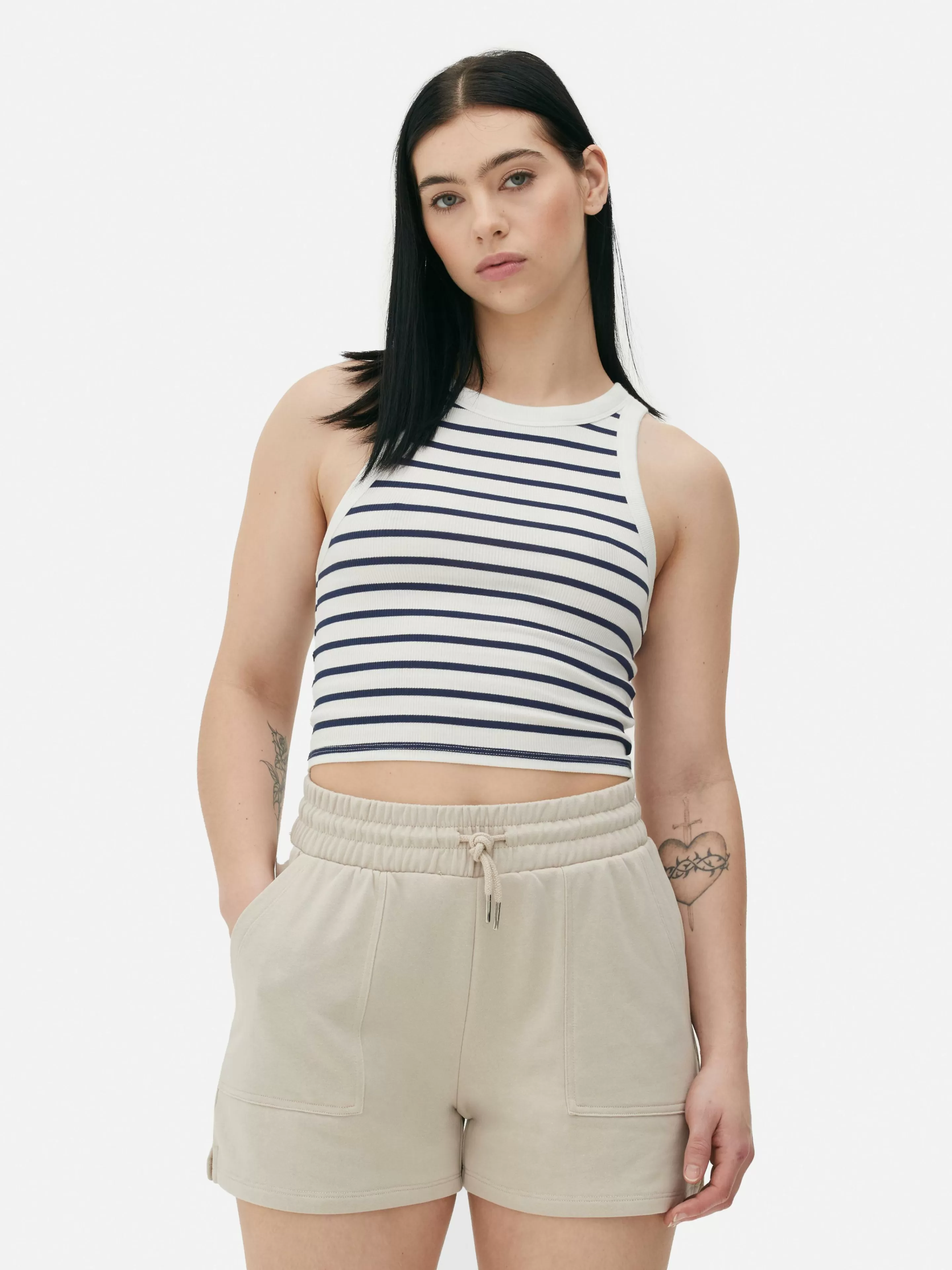 Primark Tops Und T-Shirts | Gestreiftes, Geripptes Racer-Trägertop Marineblau