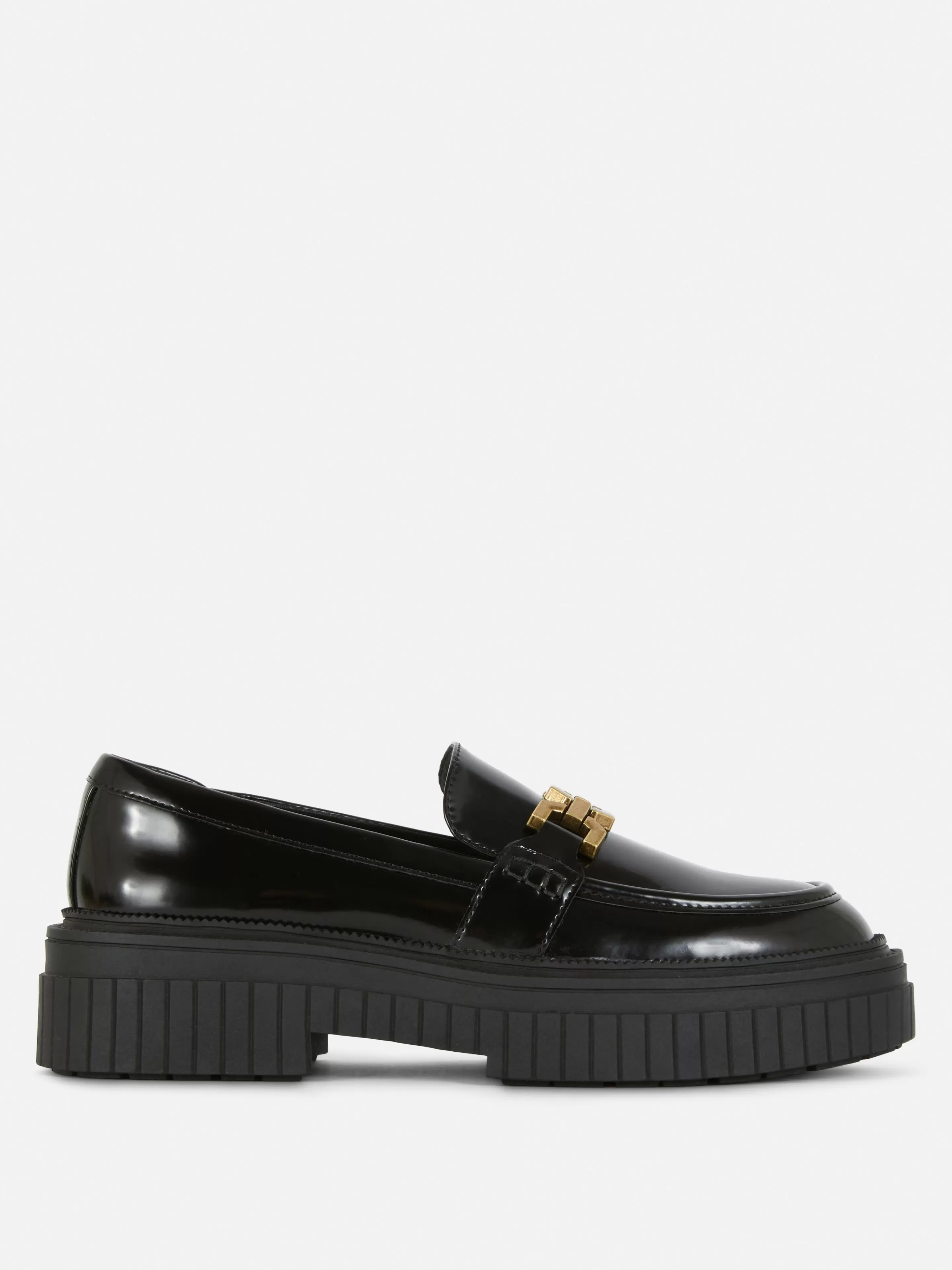 Primark Flache Schuhe | Grobe Loafer Mit Kettendetail Schwarz