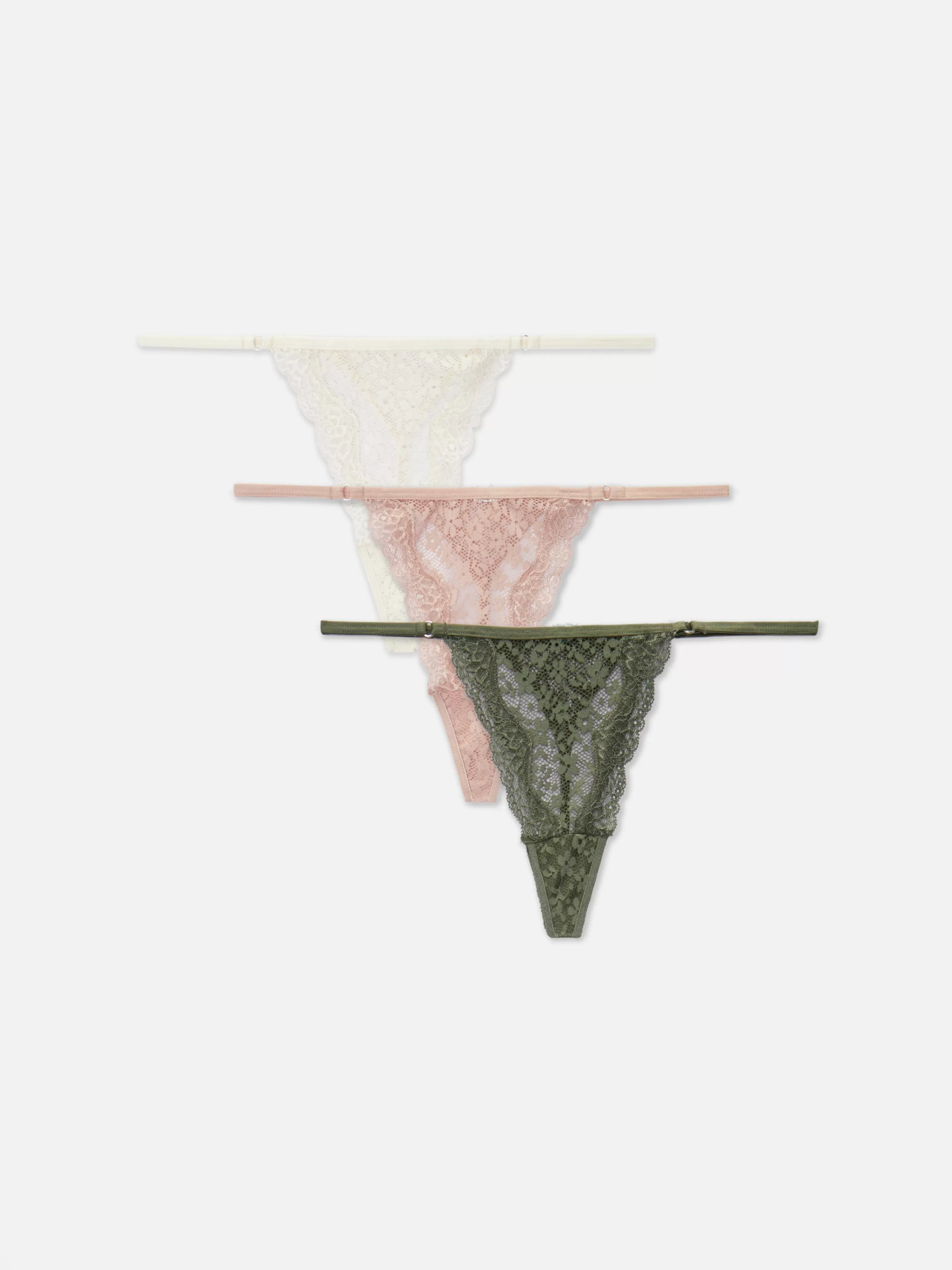 Primark Slips | G-String-Tangas Aus Spitze, 3er-Pack Khakifarben