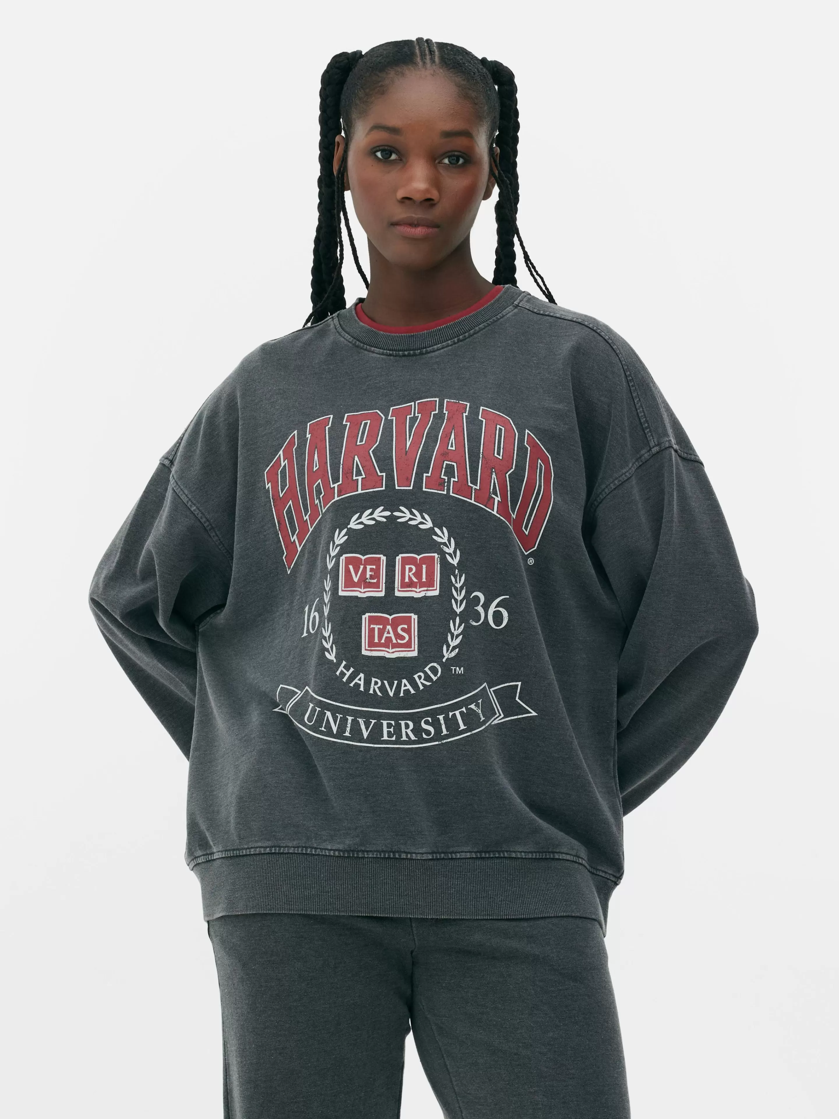 Primark Hoodies Und Sweatshirts | „Harvard“ Sweatshirt In Acid-Wash-Optik Anthrazitfarben